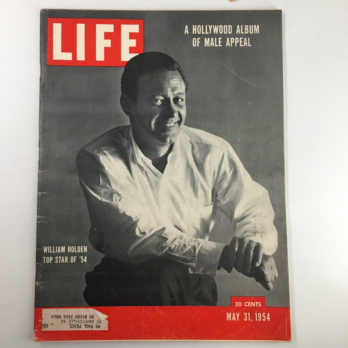 Cover of VTG Life Magazine May 31, 1954 featuring William Holden as Top Star of The Year, showcasing a classic Hollywood aesthetic with a vintage appeal.
