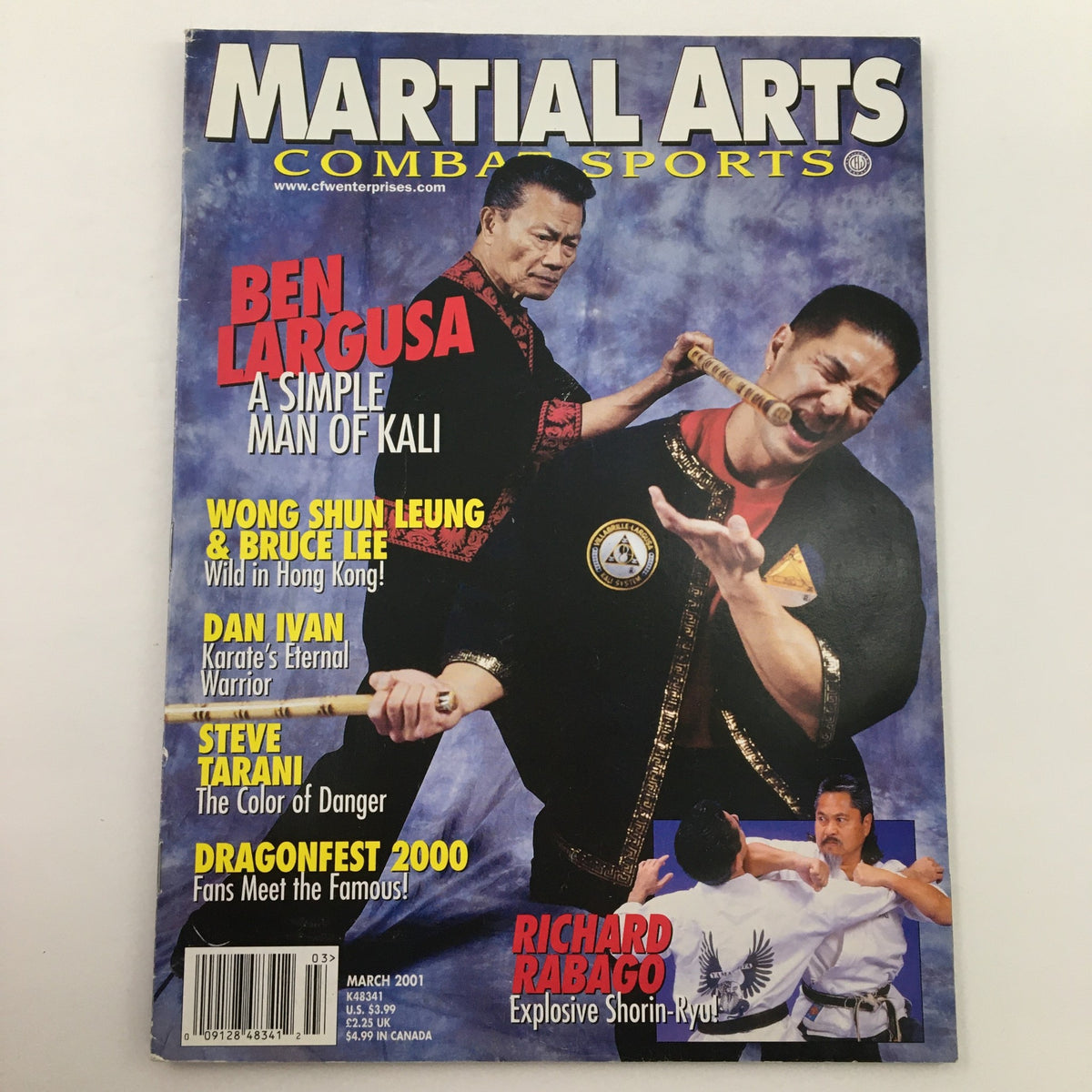 Martial Arts Combat Sports Magazine March 2001 with Ben Largusa highlighted as a Simple Man of Kali, surrounded by images of martial arts and combat sports.