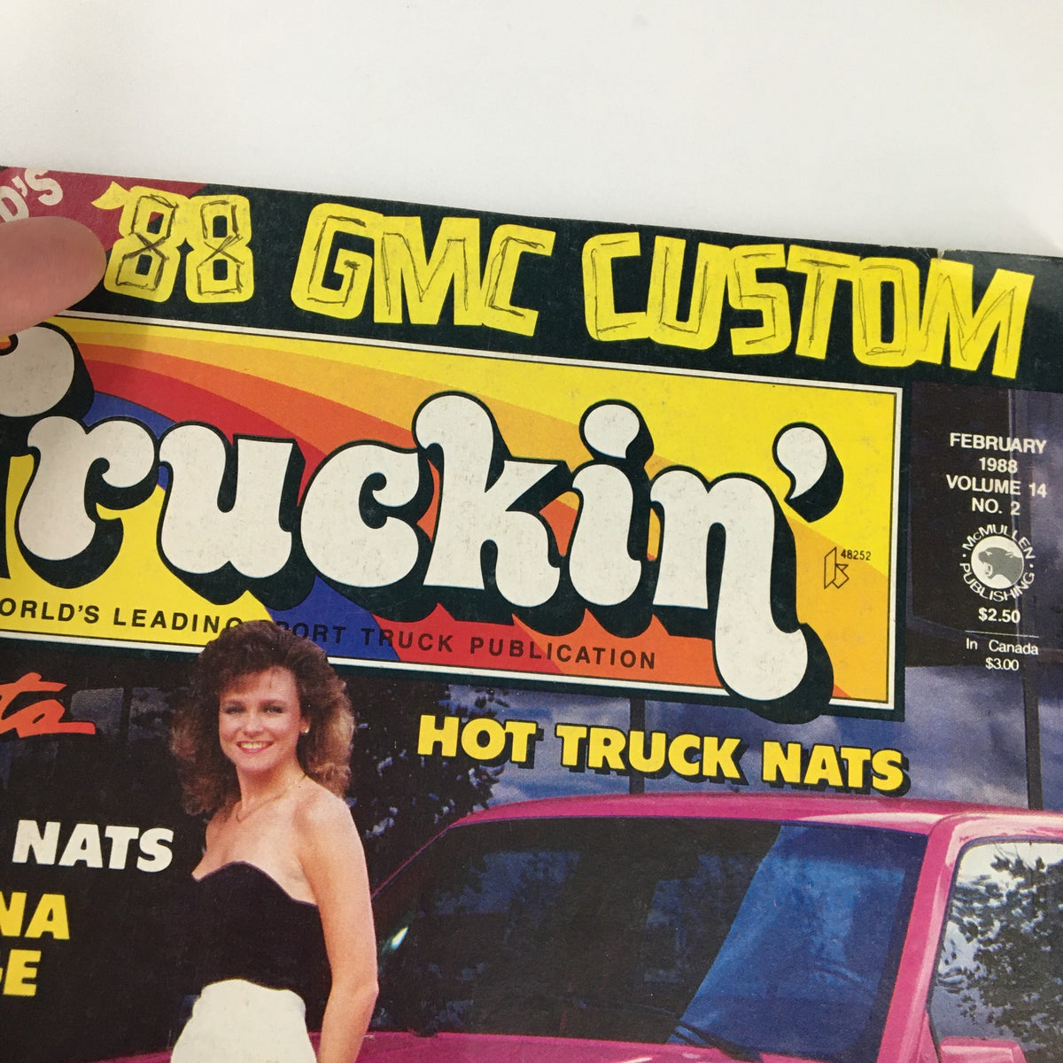 Close-up of the cover of VTG Truckin' Magazine February 1988 highlighting the title and sections about Arizona Vintage Run Events and technical truck tips.