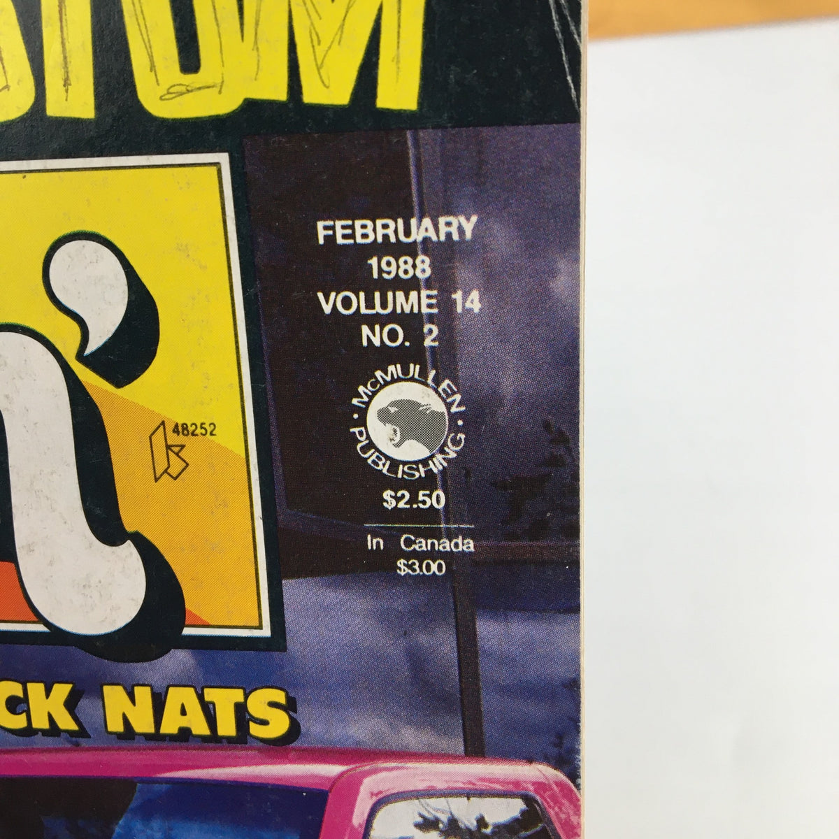 Cover detail of the February 1988 Truckin' Magazine featuring the official label indicating it as Volume 14, No. 2, highlighting its collectible value.