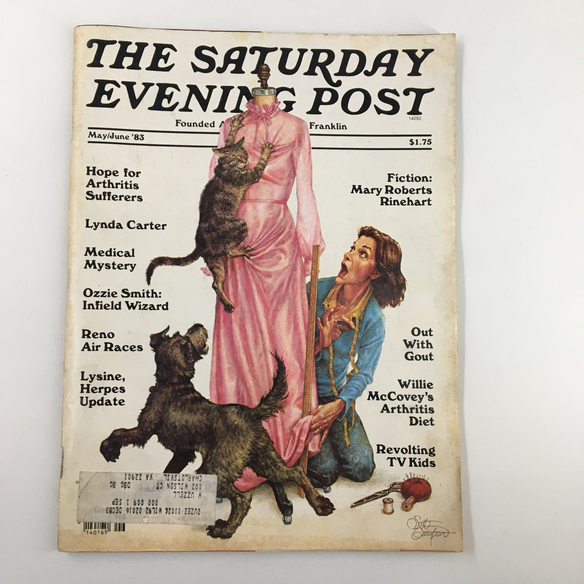 Cover of The Saturday Evening Post from May 1983 featuring Ozzie Smith, Infield Wizard, and Lynda Carter. The cover includes illustrations of animals and highlights articles on arthritis, medical mystery, and more.