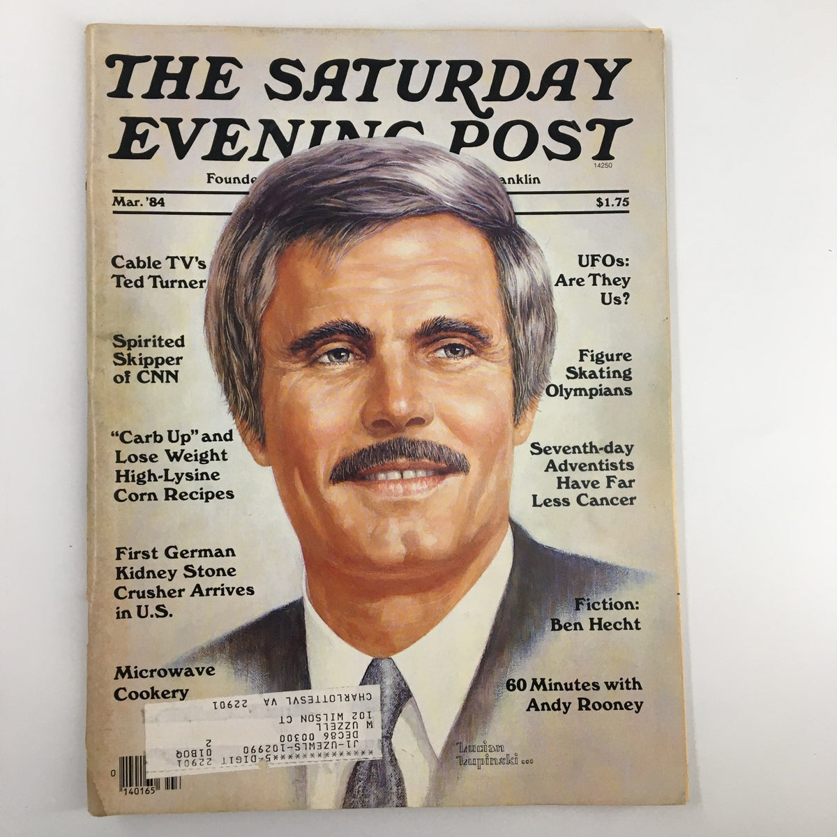 Cover of The Saturday Evening Post, March 1984 featuring Ted Turner, a prominent figure in cable television, with captions about various articles including a feature on the spirited skipper of CNN.