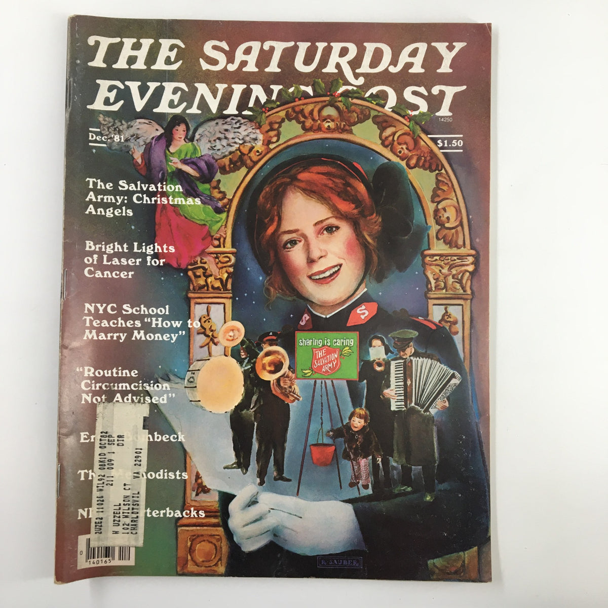 Cover of The Saturday Evening Post December 1981 featuring The Salvation Army Christmas Angels, showcasing festive illustrations and holiday-themed stories.