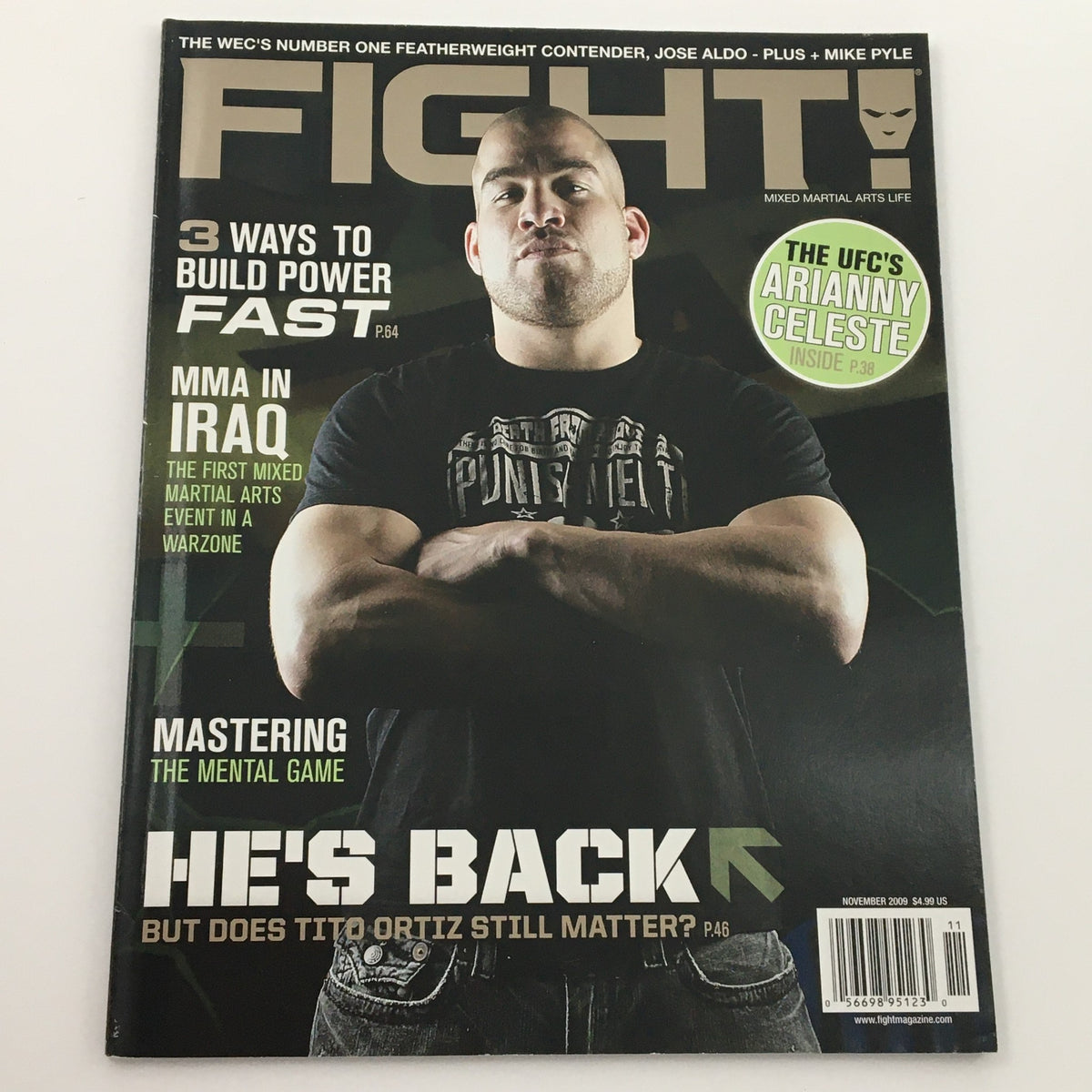 Close-up view of the Fight MMA Life Magazine November 2009 with Tito Ortiz, focusing on MMA-related articles and the cover design.