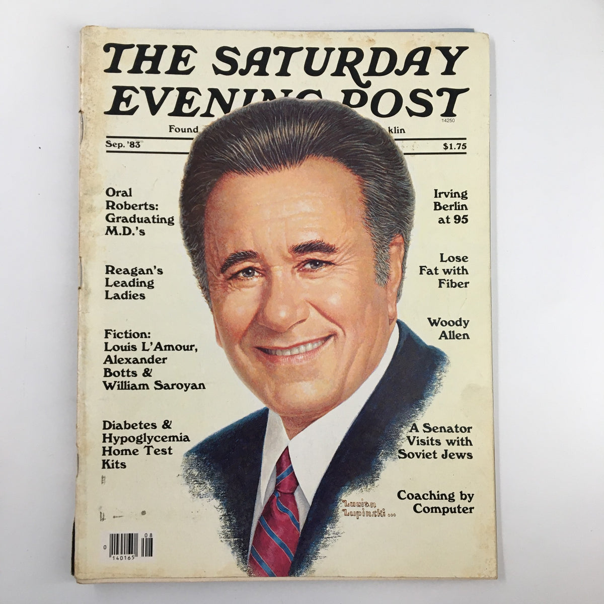 Cover of The Saturday Evening Post September 1983 featuring the headline 'Oral Roberts: Graduating M.D.s' along with illustrations and articles including 'Reagan's Leading Ladies' and 'Diabetes & Hypoglycemia Home Test Kits'.