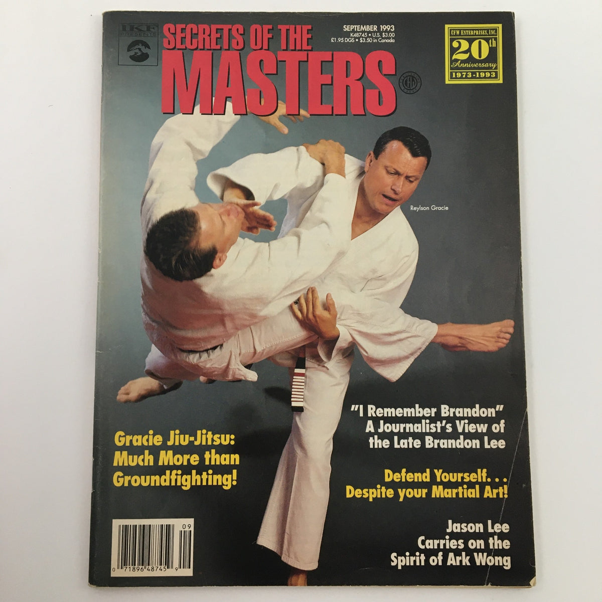 Secrets of the Masters September 2003 magazine cover showcasing Reylson Gracie in action alongside Jason Lee. The cover promotes Gracie Jiu-Jitsu and includes stories on martial arts philosophy.