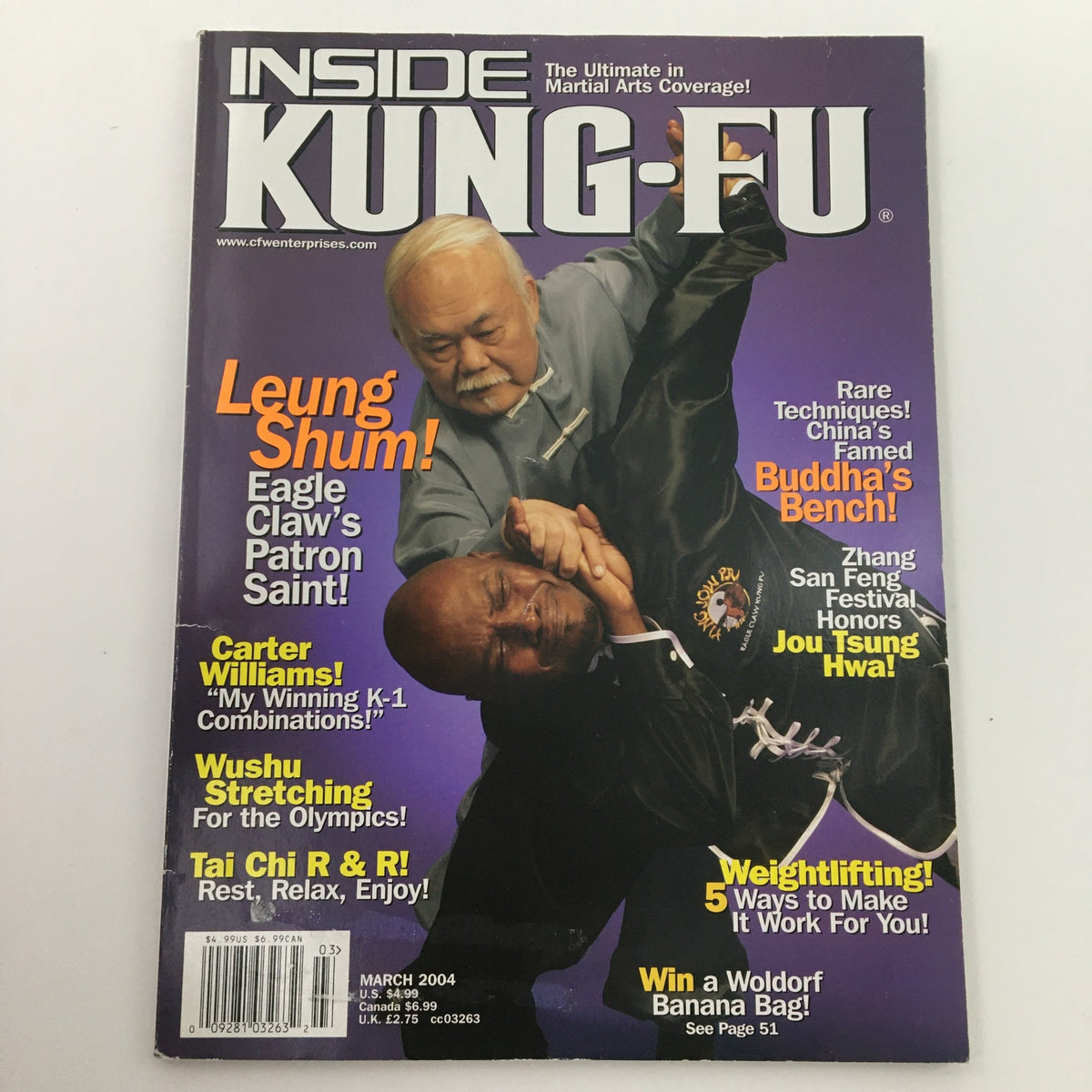 Inside Kung-Fu Magazine March 2004 cover with Leung Shum, highlighting Eagle Claw kung fu and martial arts insights.