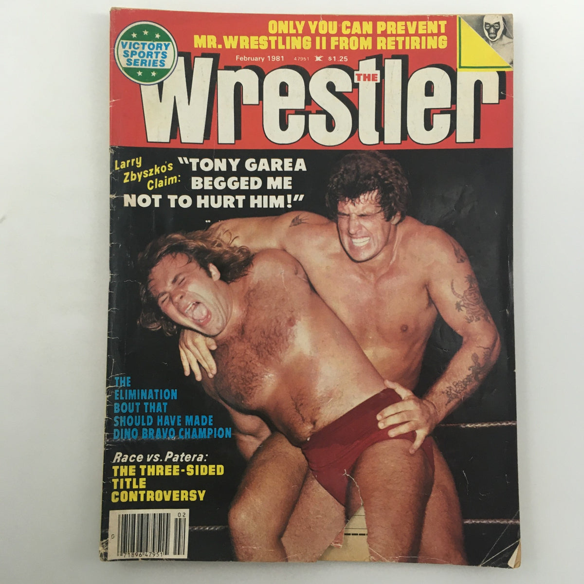 Cover of The Wrestler Magazine February 1981 featuring Larry Zbyszko and Tony Garea in a wrestling match, highlighting their rivalry and iconic quotes.