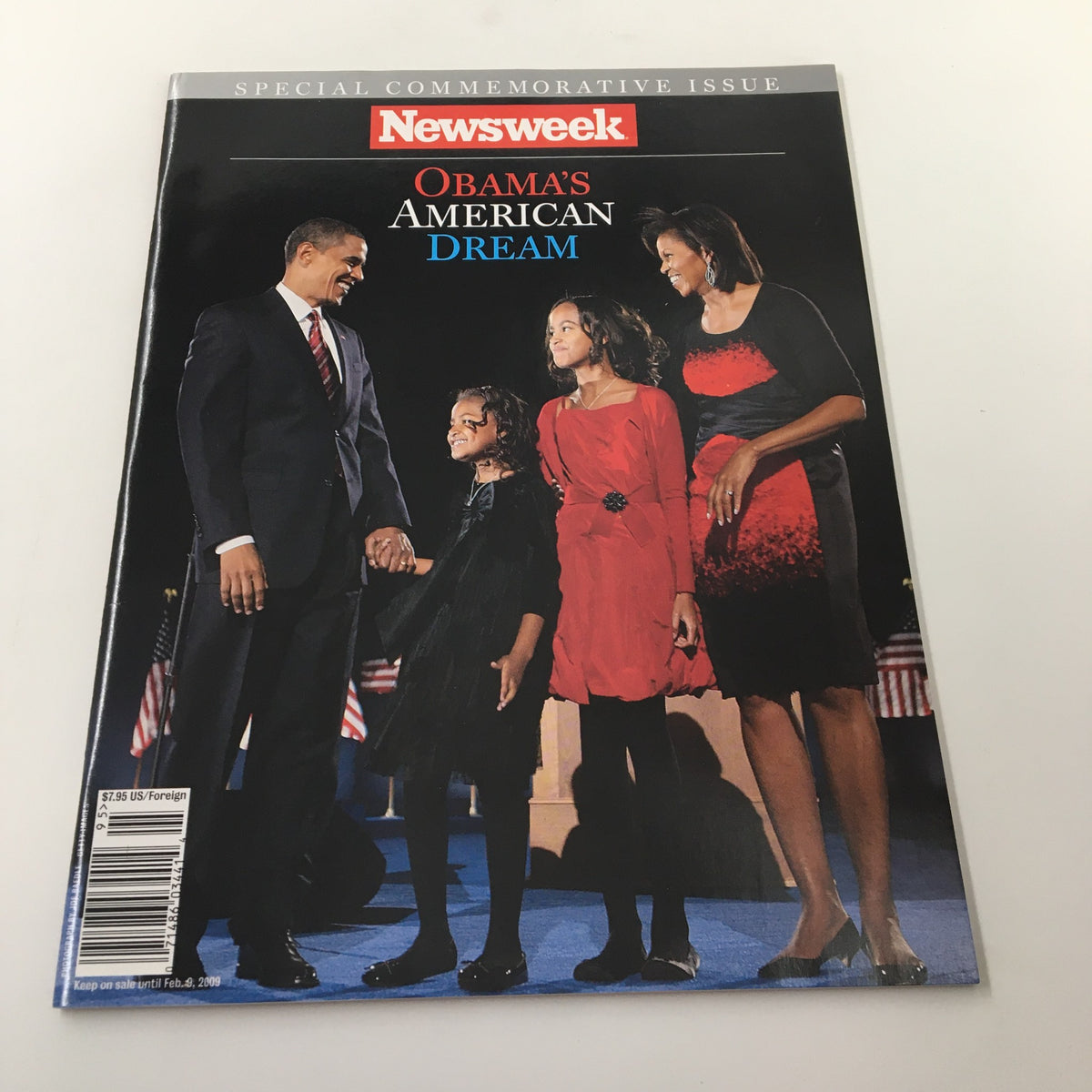Newsweek Magazine February 2009 cover featuring Barack Obama's American Dream, featuring President Obama and his family dressed elegantly, showcasing a special commemorative issue.
