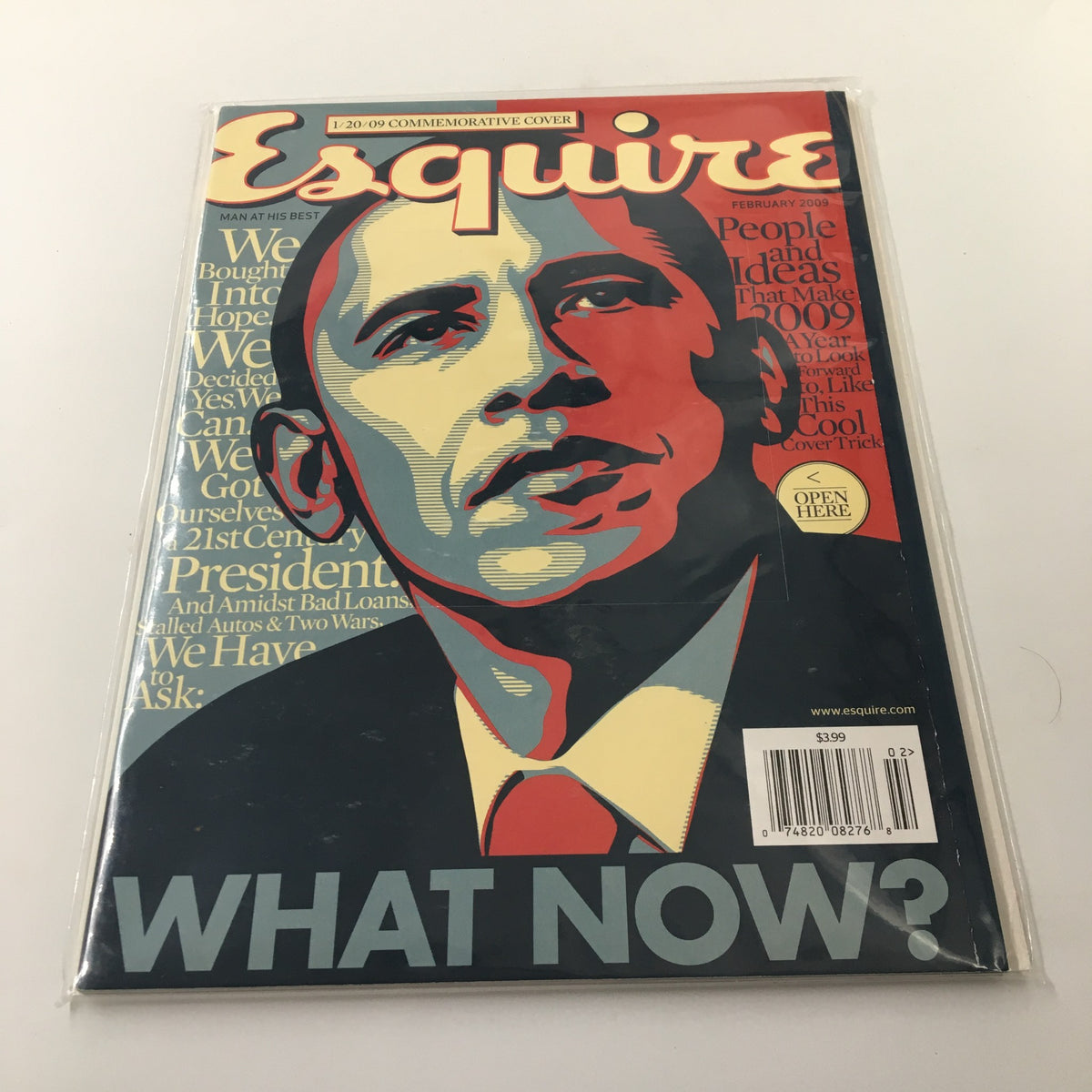 Esquire Magazine February 2009 Barack Obama Commemorative Cover showcasing Barack Obama's face with the words 'WHAT NOW?' prominently displayed. Ideal for collectors of vintage political memorabilia.