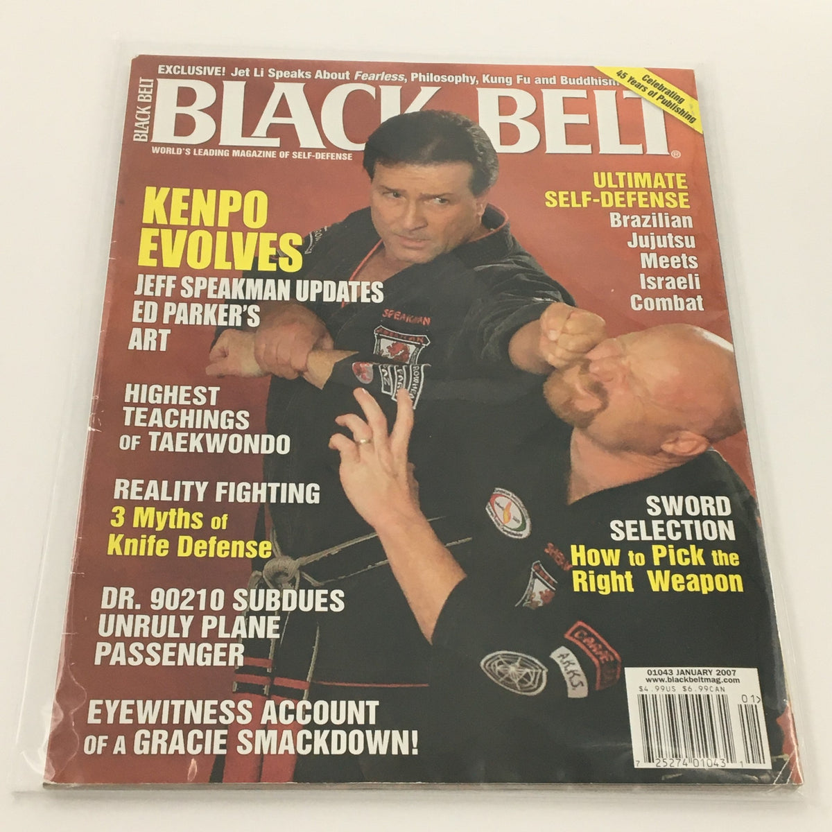 Cover of Black Belt Magazine January 2007 featuring Jeff Speakman discussing Ed Parker's art, showcasing martial arts techniques and training insights.
