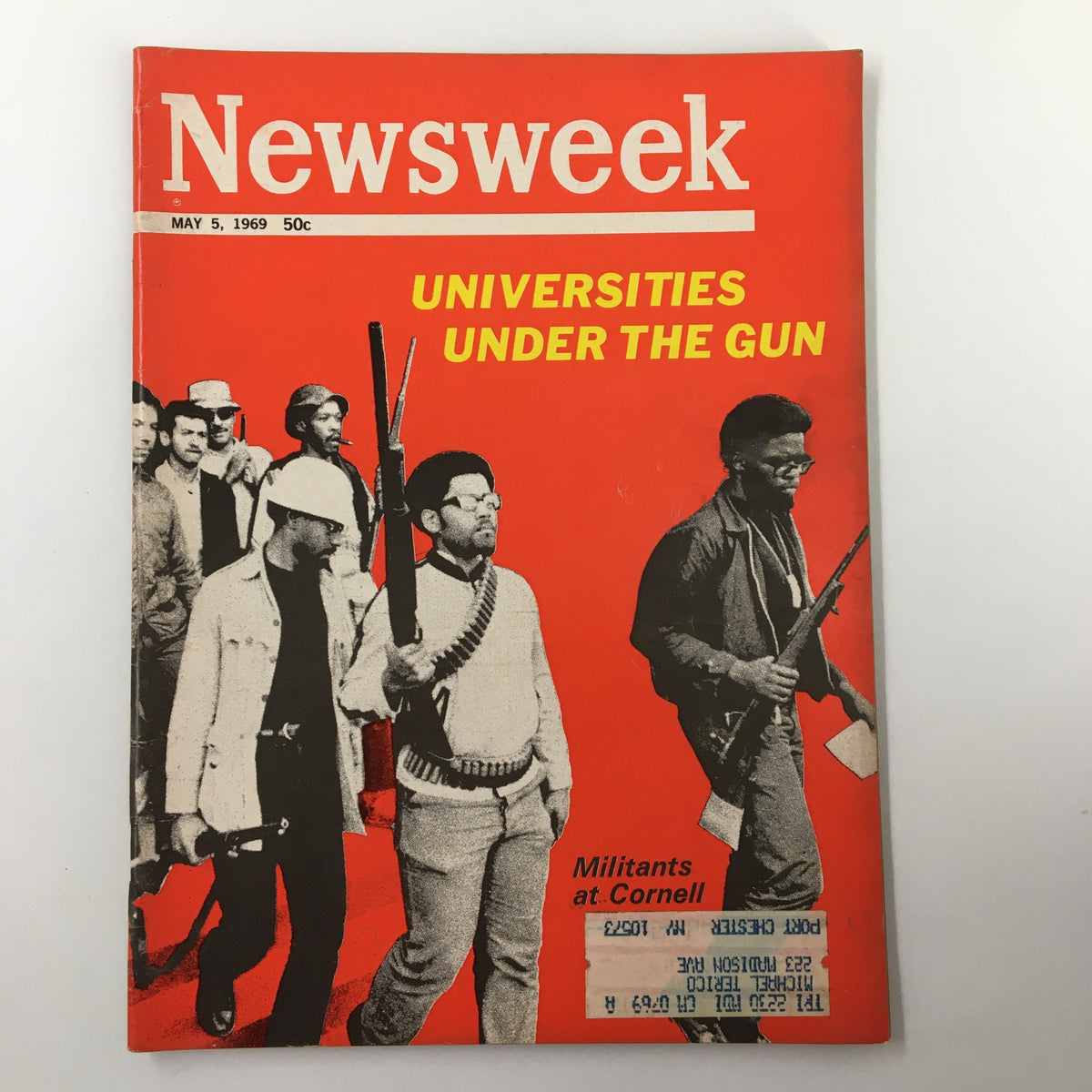 VTG Newsweek Magazine May 5 1969 featuring the cover story 'Universities Under The Gun: Militants at Cornell', showcasing a historical image of activists holding protest signs.
