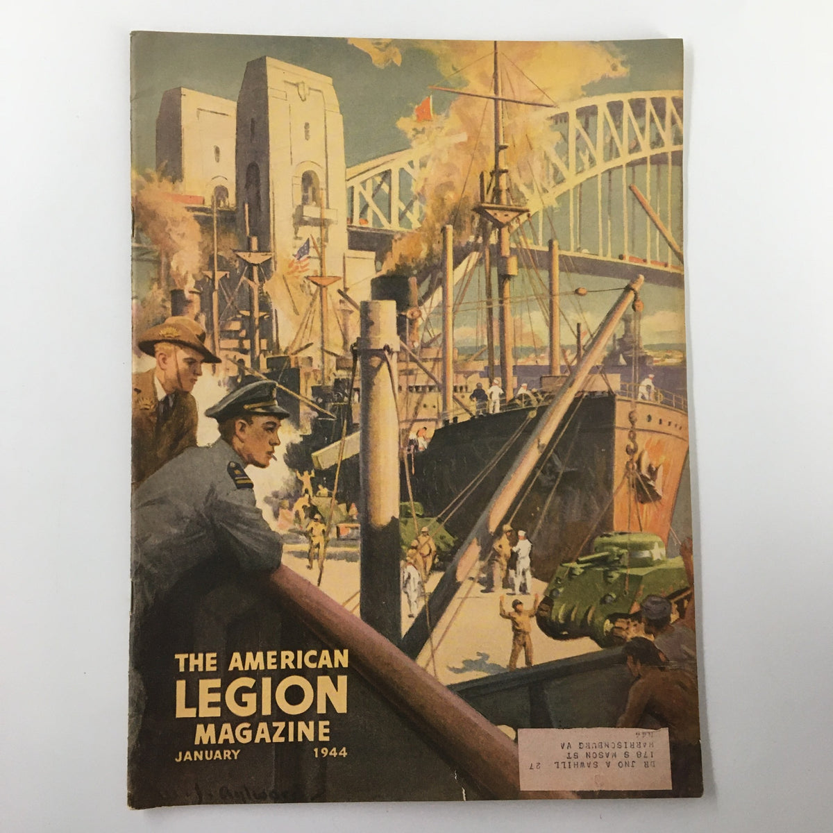 Cover of VTG The American Legion Magazine January 1944 featuring a historical maritime scene with military personnel and ships, highlighting the theme 'How To Win The Peace.'