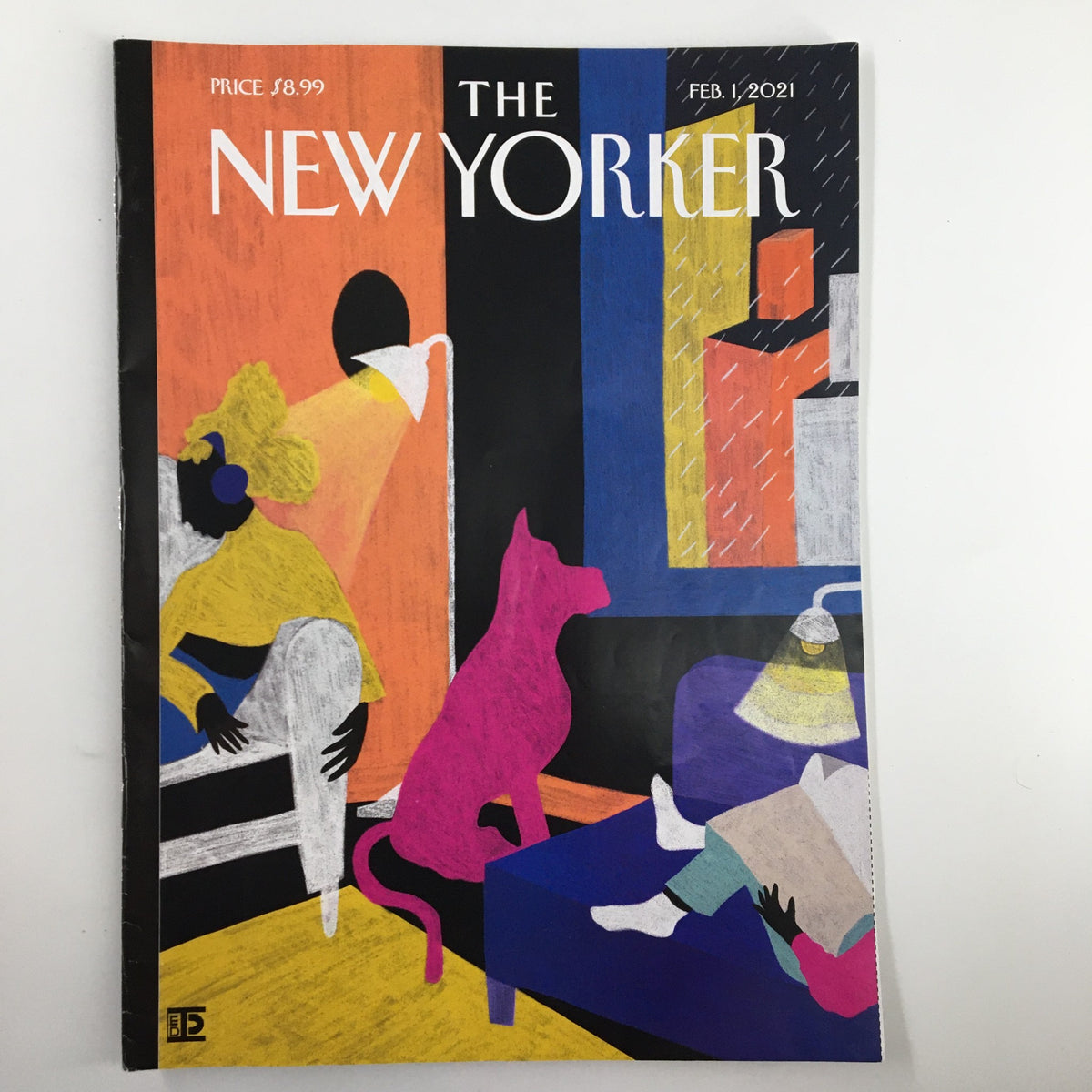 The New Yorker Magazine February 1, 2021, features a vibrant interiors cover illustrated by Diana Ejaita, showcasing bold colors and artistic design elements.