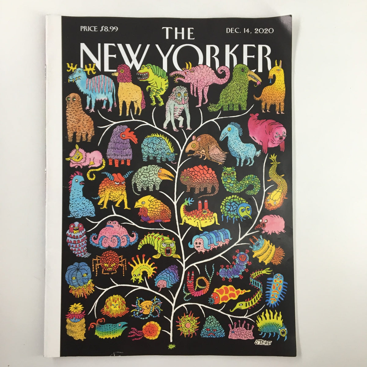 The New Yorker Magazine December 14 2020 cover featuring the vibrant 'Tree of Life' illustration by Edward Steed, showcasing a colorful display of various animals and designs.