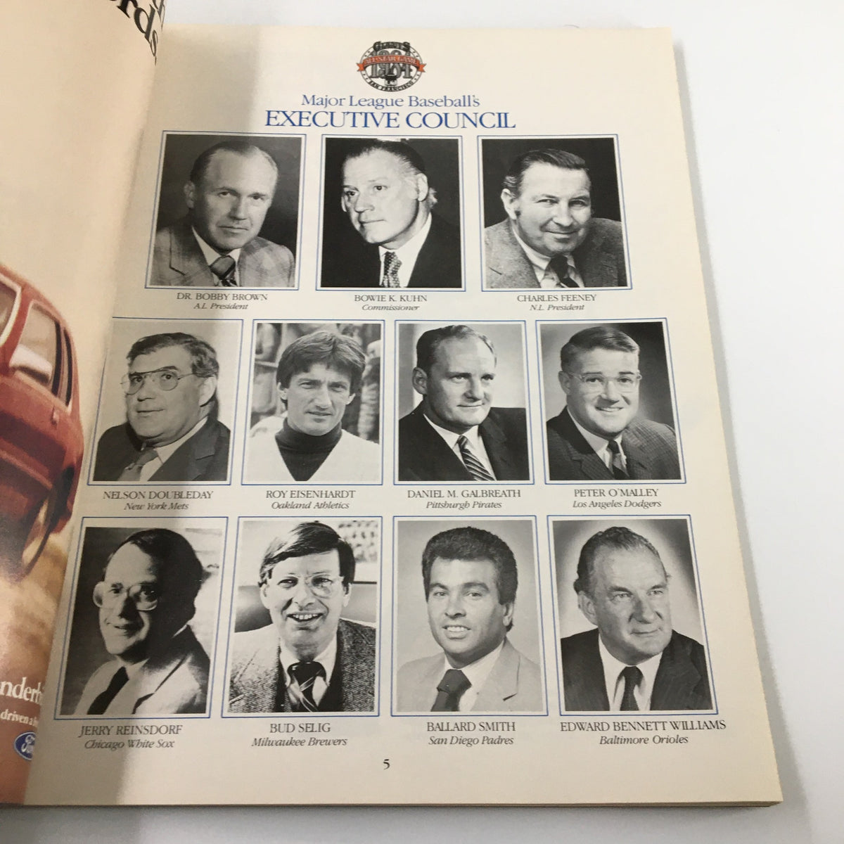 Executive Council page from the 1984 All-Star Game program showcasing Major League Baseball officials, emphasizing the significance of the event in San Francisco.