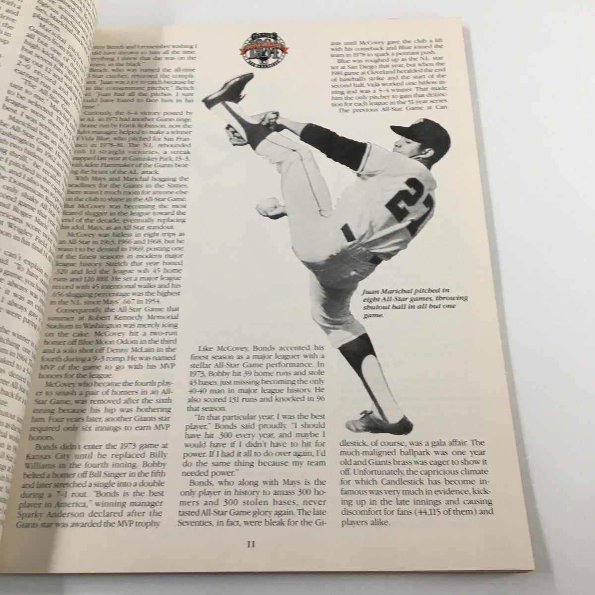 Image from 1984 All-Star Game Giants San Francisco Ca. Candlestick Park showing Juan Marichal pitching and featured in the program.