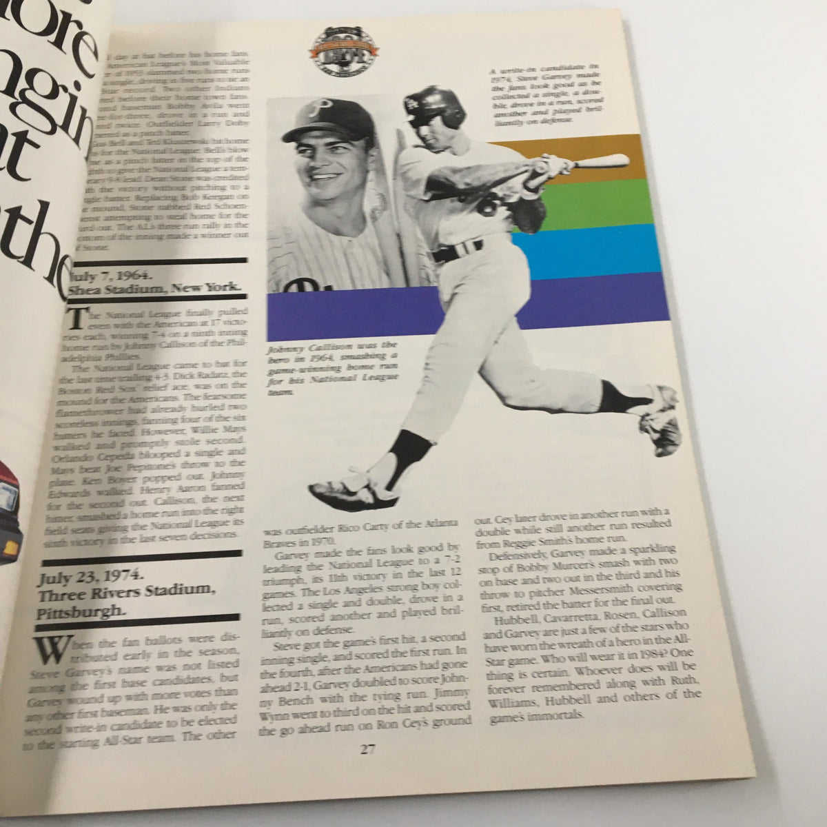 Image from 1984 All-Star Game Giants San Francisco Ca. Candlestick Park featuring highlights of Joe Garagiola and honors for the National League.