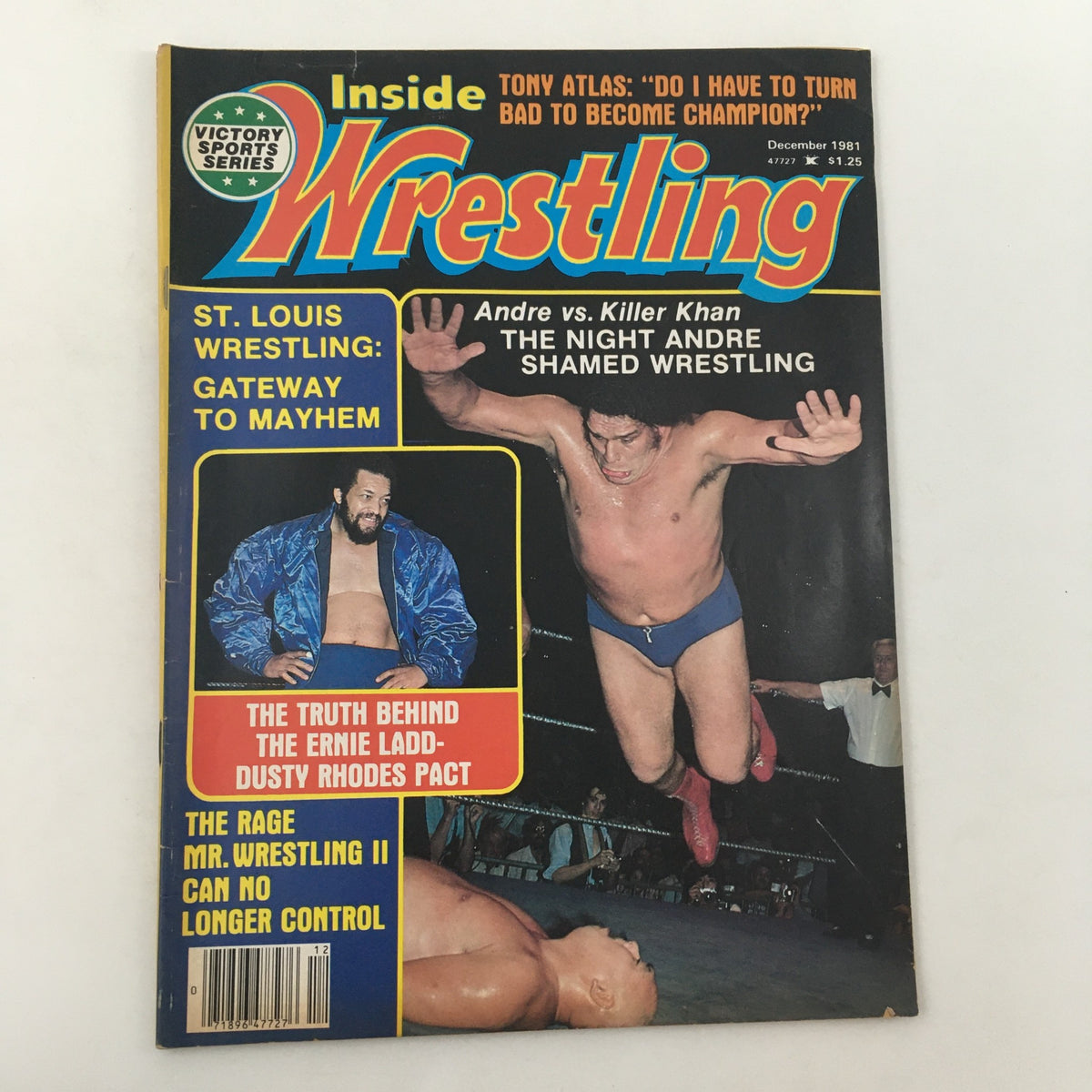Cover of Inside Wrestling Magazine December 1981 featuring Andre the Giant vs Killer Khan, showcasing wrestling highlights and advertisements.