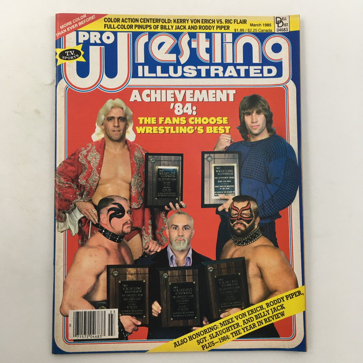 Cover of Pro Wrestling Illustrated Magazine, March 1985, featuring Ric Flair and Roddy Piper on votes
