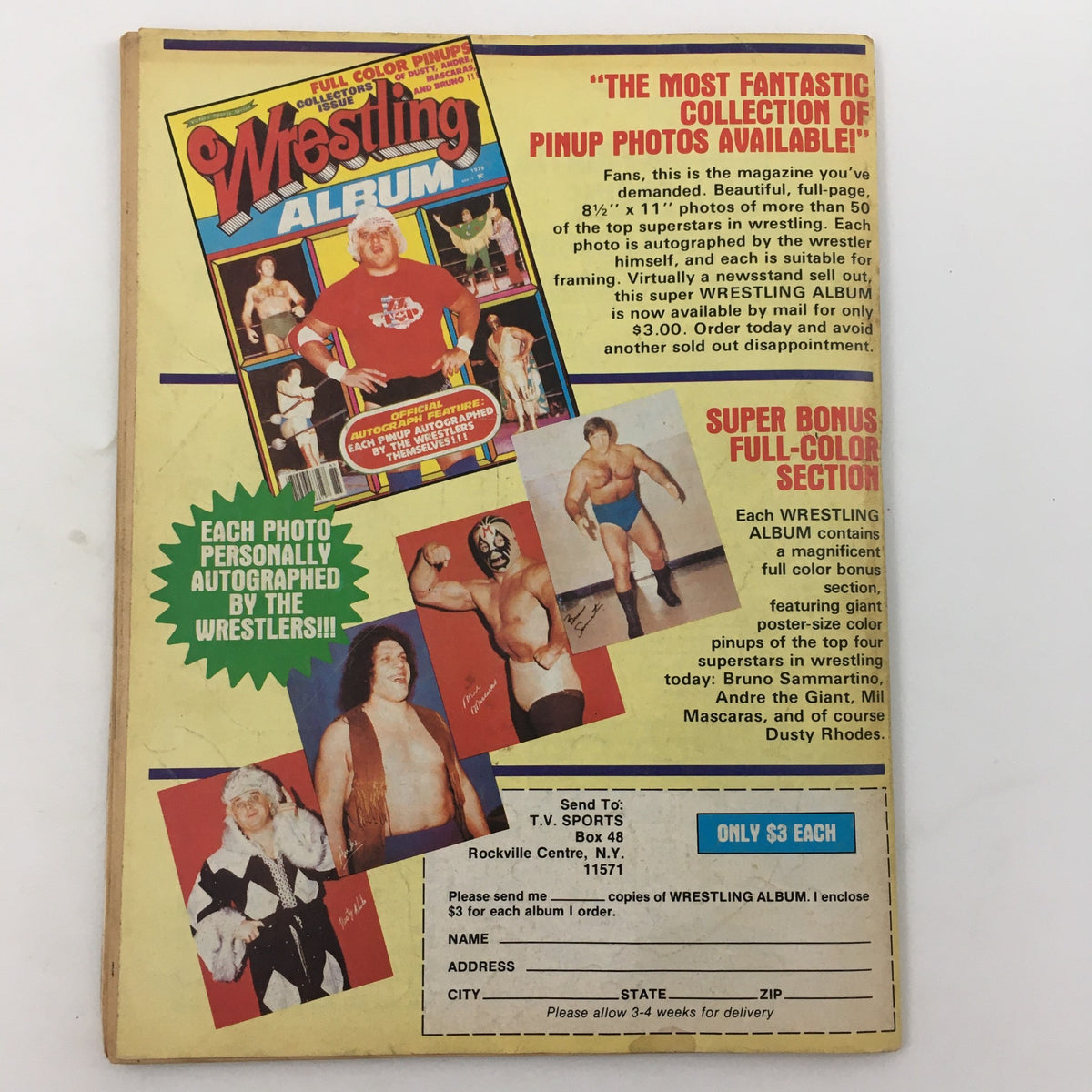 Cover of Sports Review Wrestling Magazine November 1979 featuring Jay Strongbow vs Greg Valentine with promotional content about pinup photos and wrestlers.