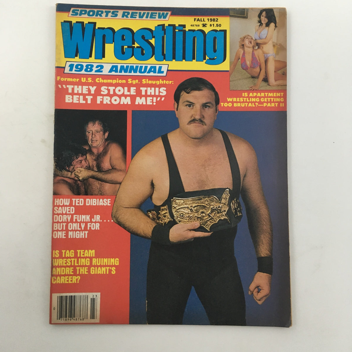 Cover of Sports Review Wrestling Magazine Fall 1982 featuring Ted DiBiase and a dramatic story about saving Dory Funk Jr.