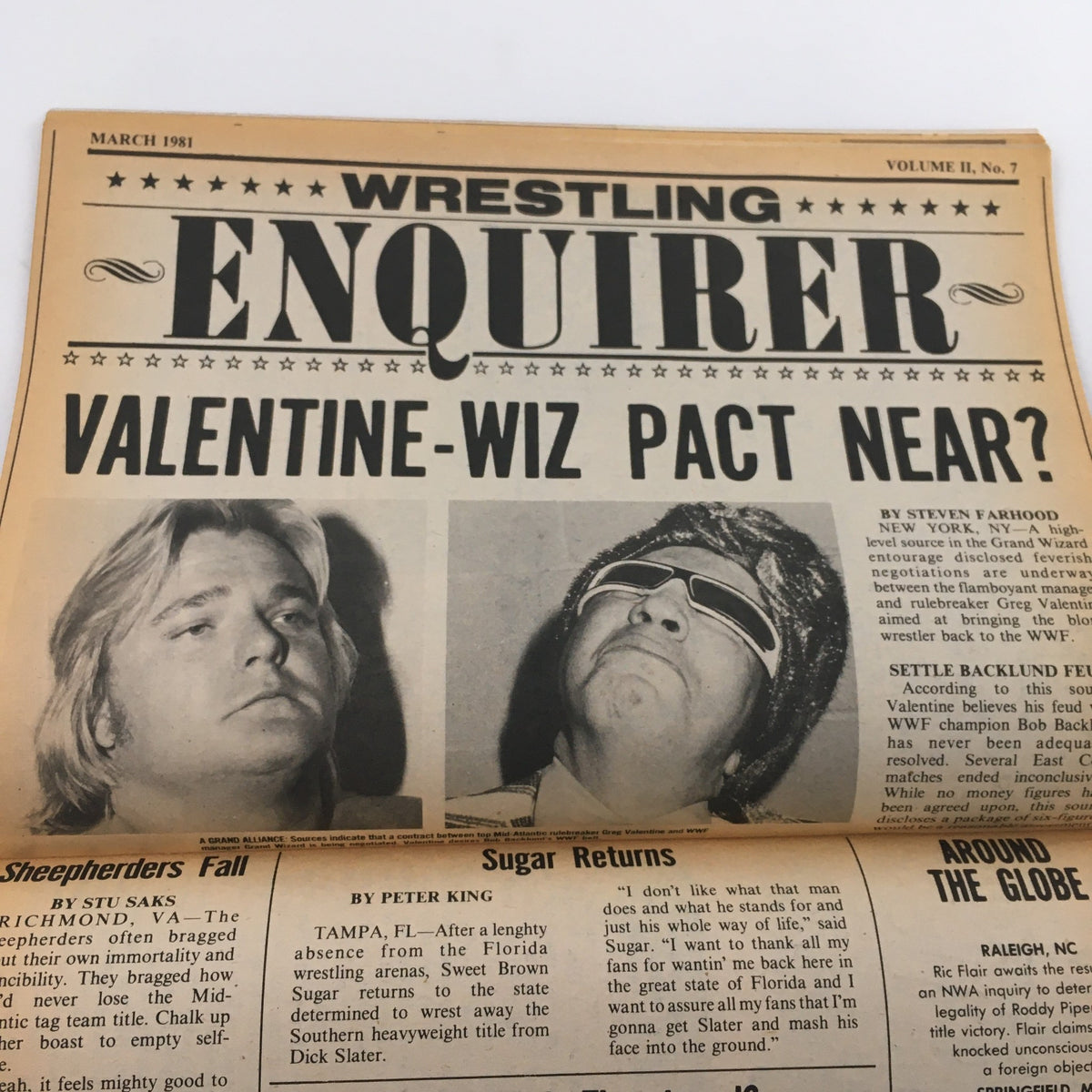 Inside page of Pro Wrestling Illustrated Magazine May 1981 featuring Wrestling Enquirer headline about wrestling negotiations, depicting iconic wrestlers.
