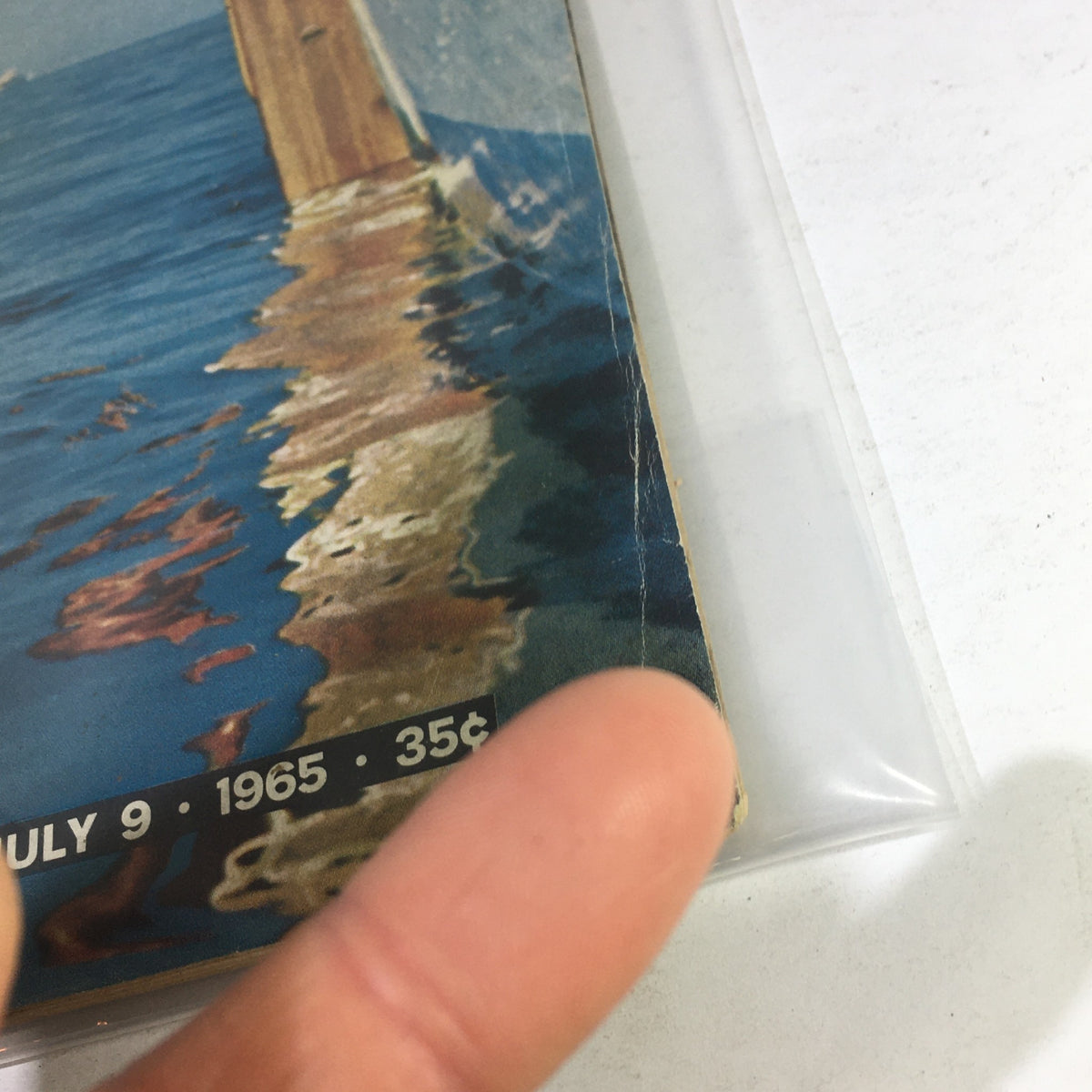 Cover detail of VTG Life Magazine - July 9, 1965, showcasing a serene reflection on water, highlighting the magazine's theme of Riviera yachting.