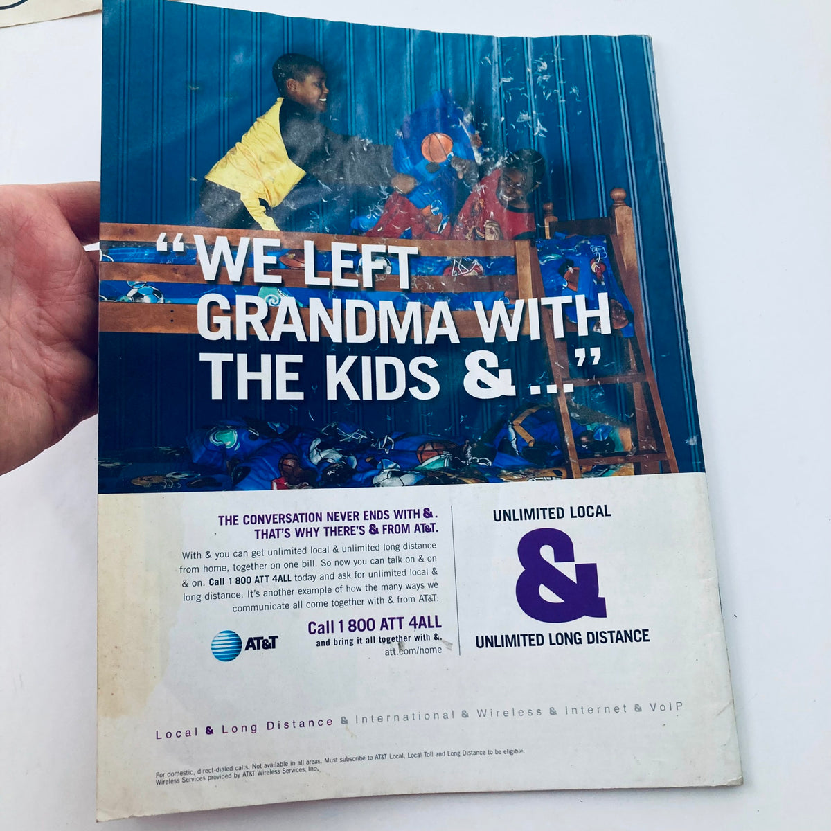 Back cover of the Saturday Evening Post Magazine September 2005, advertising AT&T services with the tagline about leaving grandma with the kids.