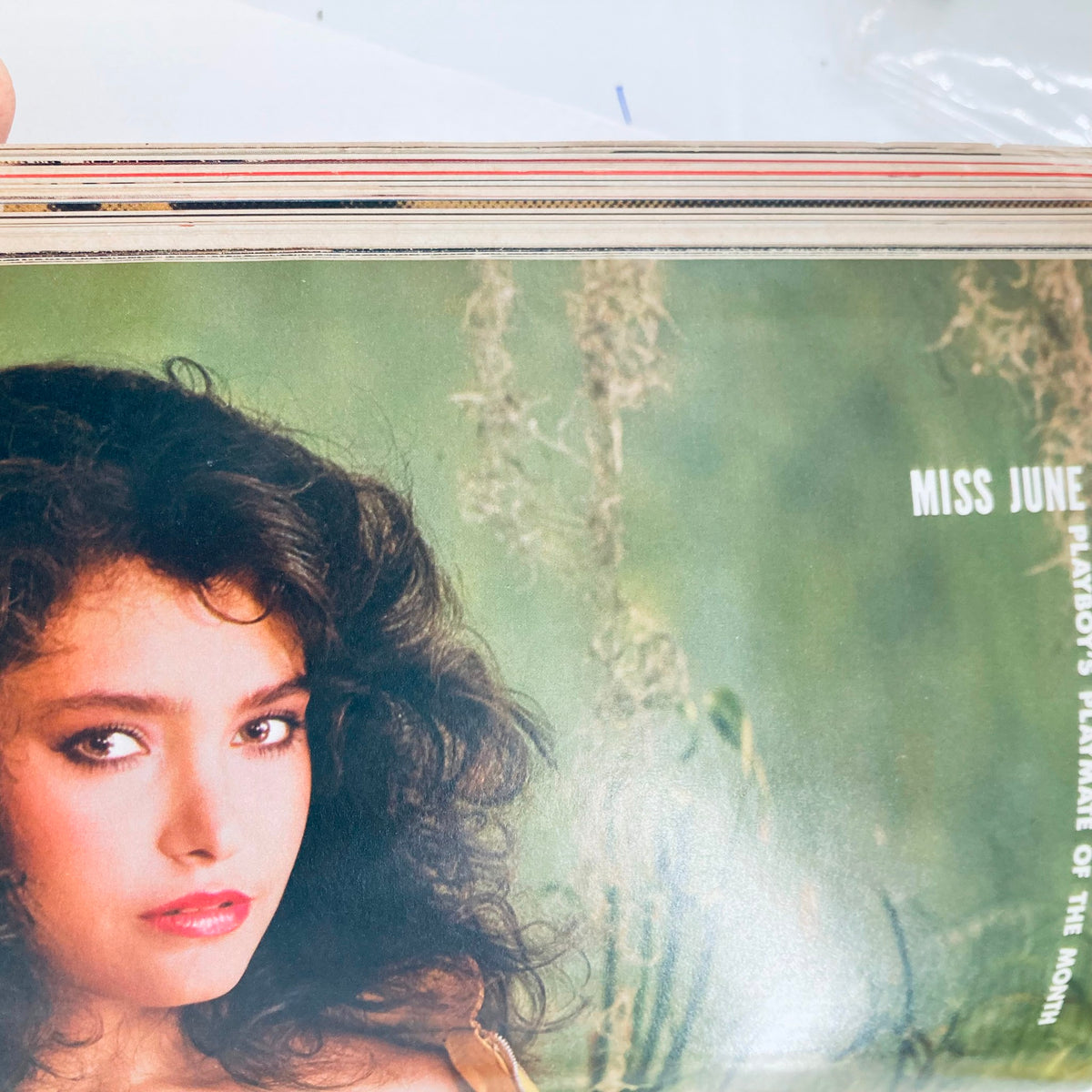 Inside page of the VTG Playboy Magazine June 1985, featuring the Miss June centerfold with a stunning model, highlighting classic Playboy glamour.