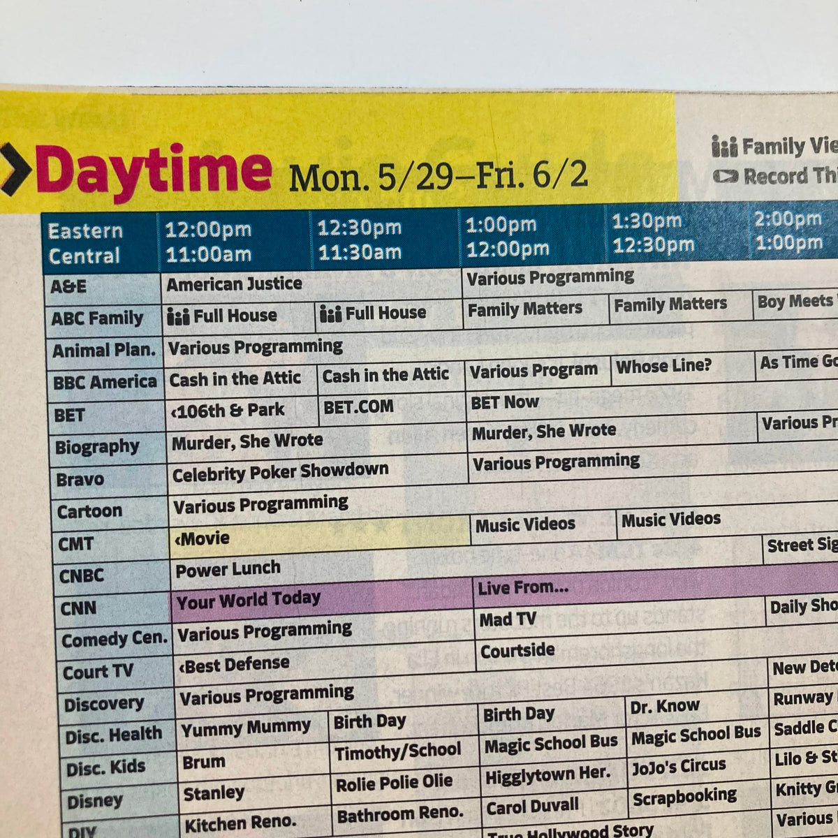Daytime programming schedule from TV Guide Magazine May 29 2006, listing various shows and airtimes, perfect for television enthusiasts.