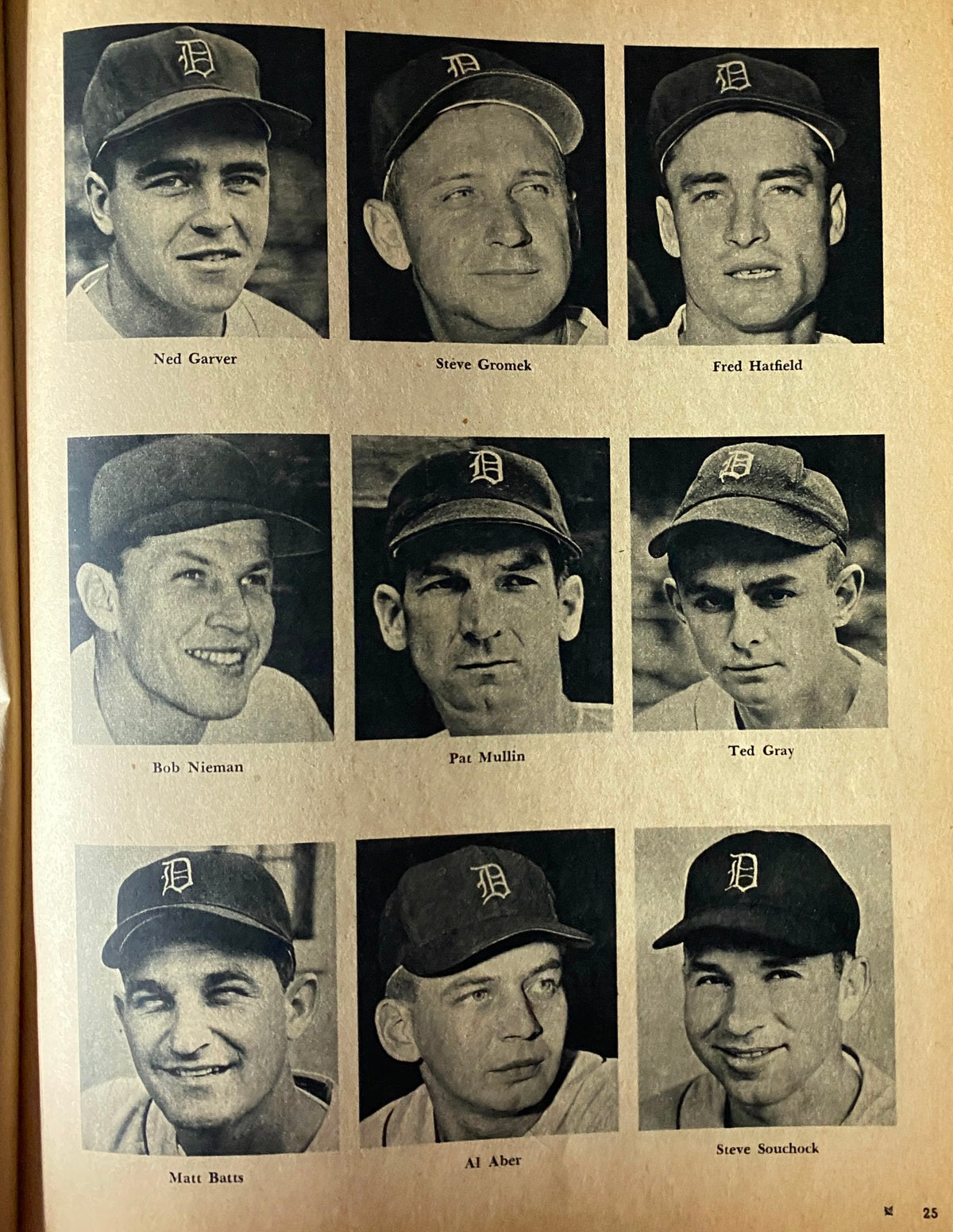Vintage 1954 Edition Baseball Yearbook image featuring notable players including Ned Garver, Steve Gromek, Fred Hatfield, Bob Nieman, Pat Mullin, Ted Gray, Matt Batts, Al Aber, and Steve Souchock.