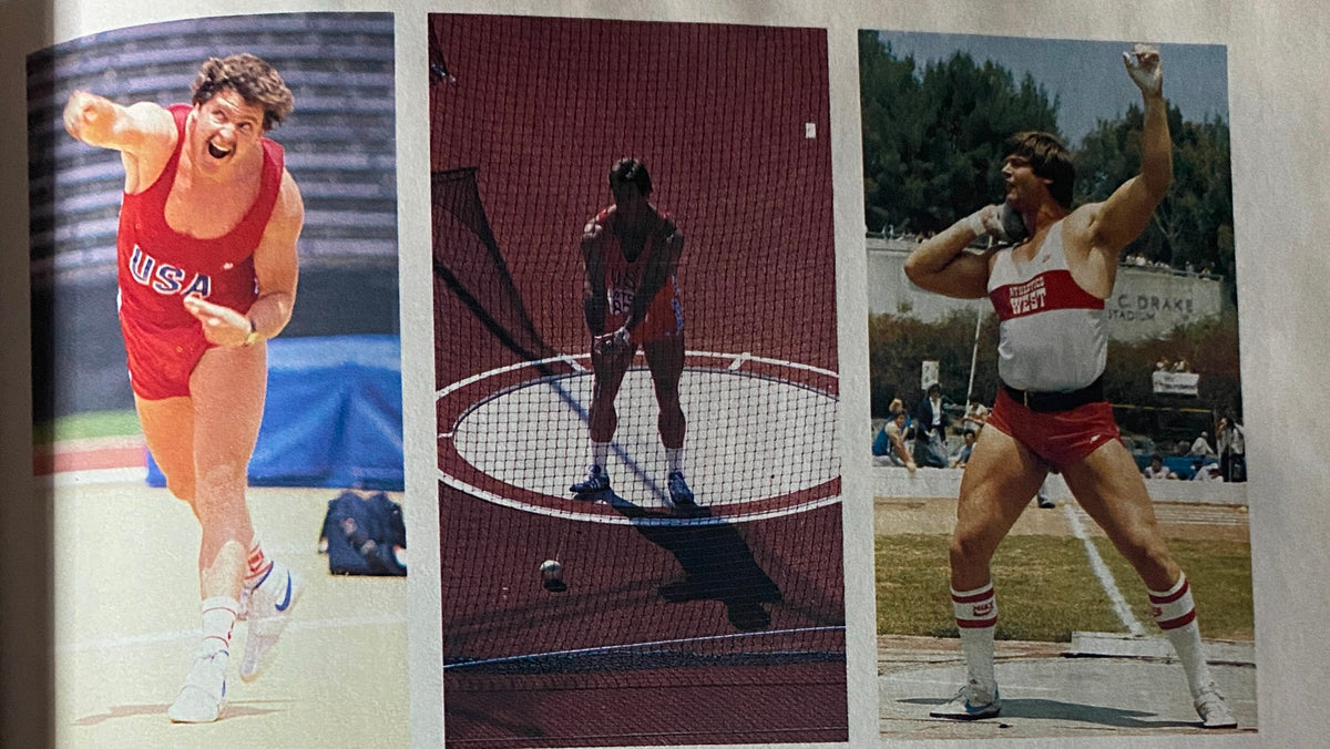 Collection of images featuring American athletes from the 1984 Olympics in the 1984 Official Olympic Guide To Los Angeles Collector's Edition, showcasing their memorable moments.