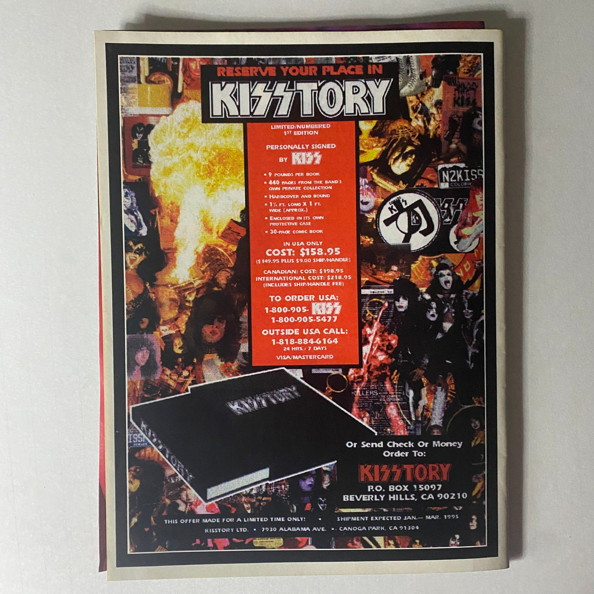 Promotional image from This Kiss Vol 2 No. 2 featuring a limited-time offer for KISSTORY, personally signed by KISS, advertised with pricing details and ordering information.