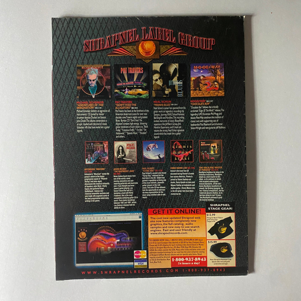 Back cover of Metal Edge Magazine March 2000 featuring the Shrapnel Label Group, advertising various metal music releases.