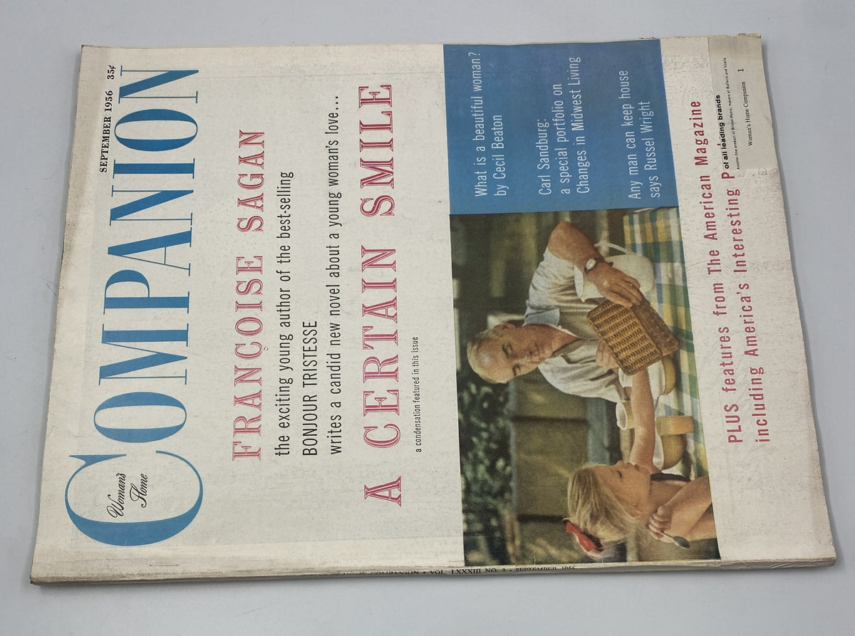 Another view of the Woman’s Home Companion Magazine September 1956 cover, highlighting author Francoise Sagan and mentioning the contents within, including features and articles related to home and lifestyle.