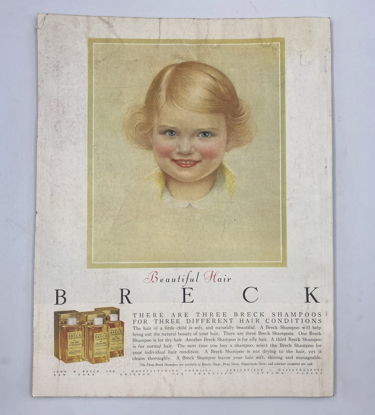 Cover of Woman’s Home Companion Magazine May 1954 featuring an advertisement for Breck Shampoos with a portrait of a young girl showcasing beautiful hair.