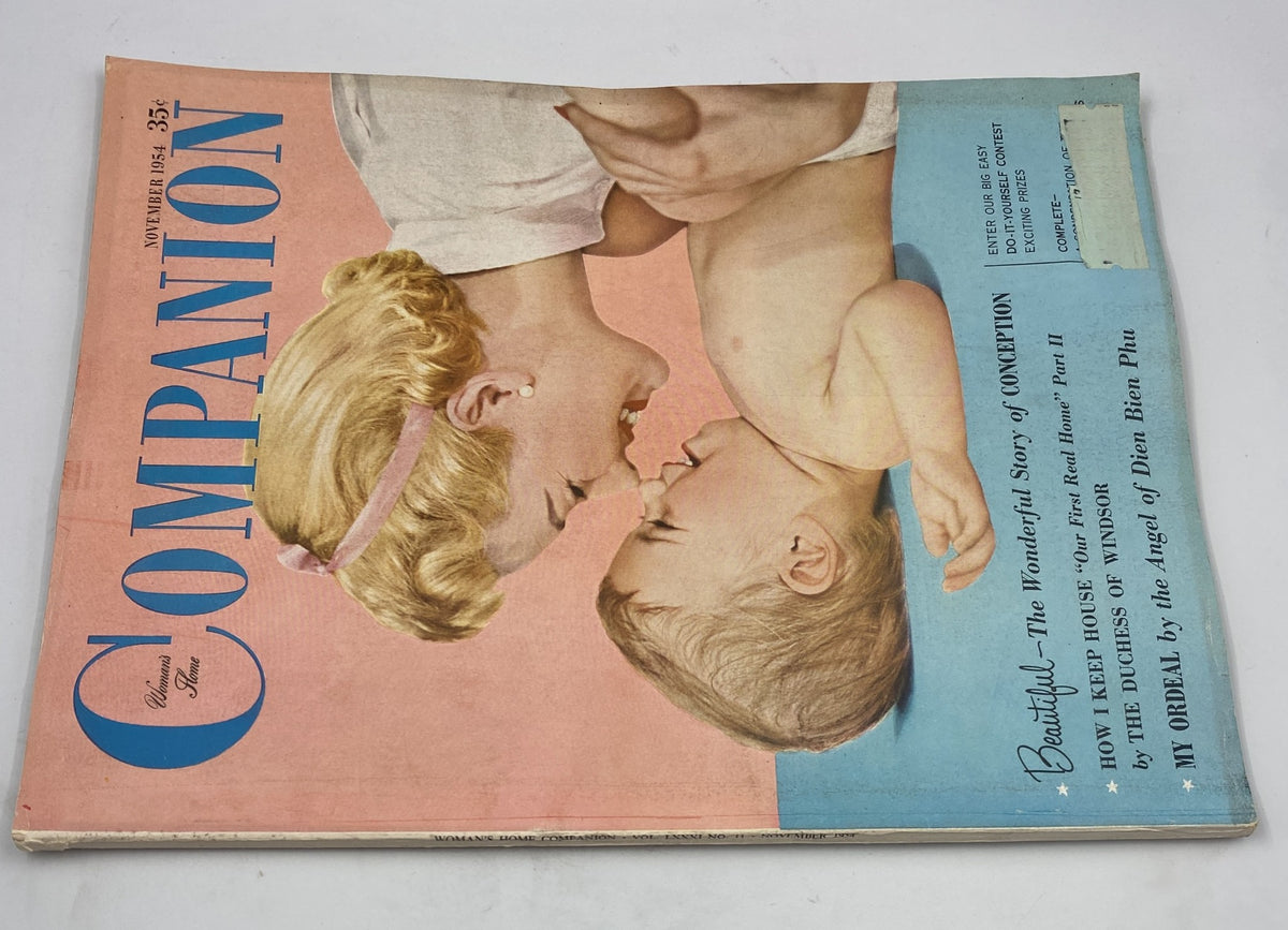 Second view of the November 1954 Woman’s Home Companion Magazine cover, showcasing the Duchess of Windsor and a child. The issue includes features on conception and family care.