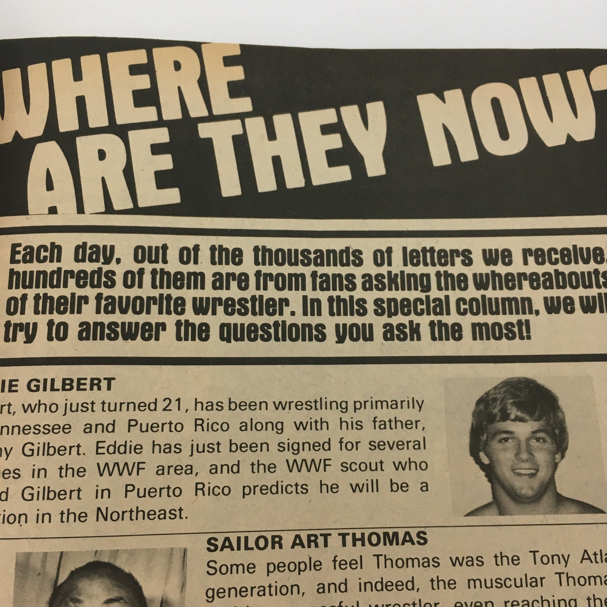 Page titled 'Where Are They Now?' from Inside Wrestling Magazine, January 1983, responding to fan inquiries about wrestlers.