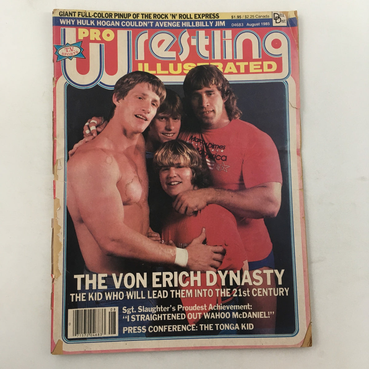 Cover of Pro Wrestling Illustrated Magazine August 1985 featuring The Von Erich Dynasty, showcasing wrestlers with their iconic poses and a vibrant design.