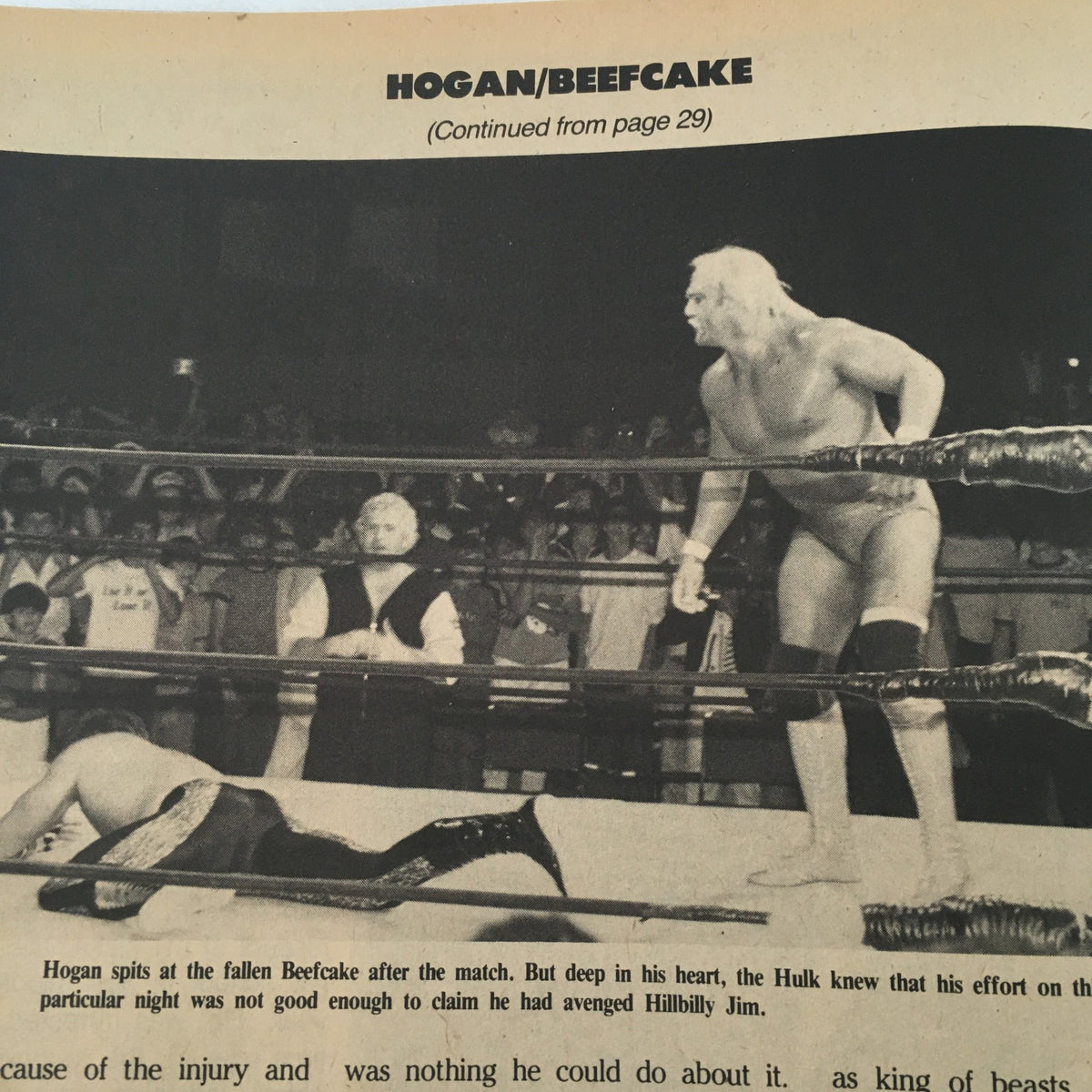 Pro Wrestling Illustrated Magazine August 1985 featuring Hogan vs Beefcake match action with Hogan standing over a fallen opponent in the wrestling ring.