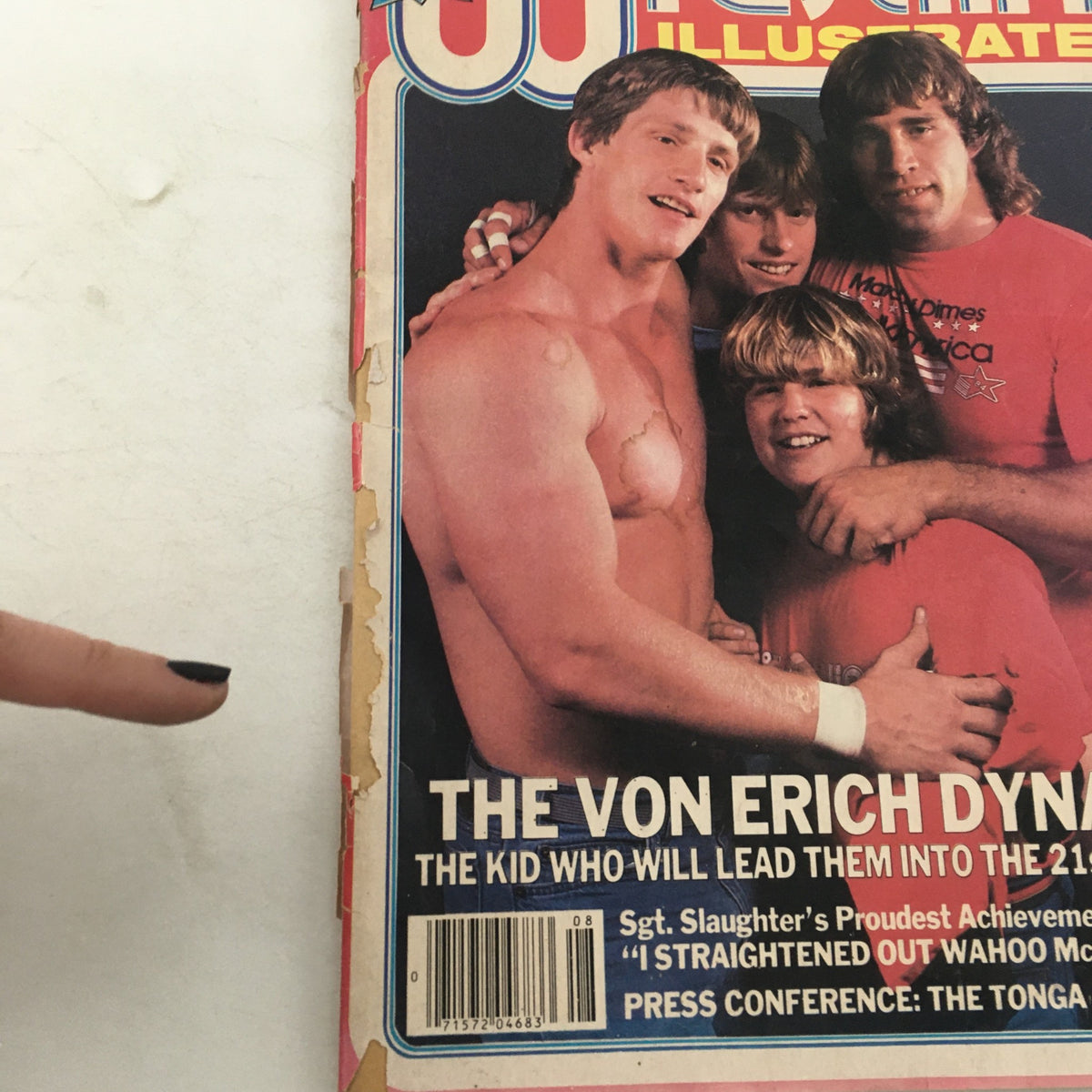 Pro Wrestling Illustrated Magazine August 1985 with a close-up of the front cover featuring the Von Erich family, highlighting their legacy in wrestling.