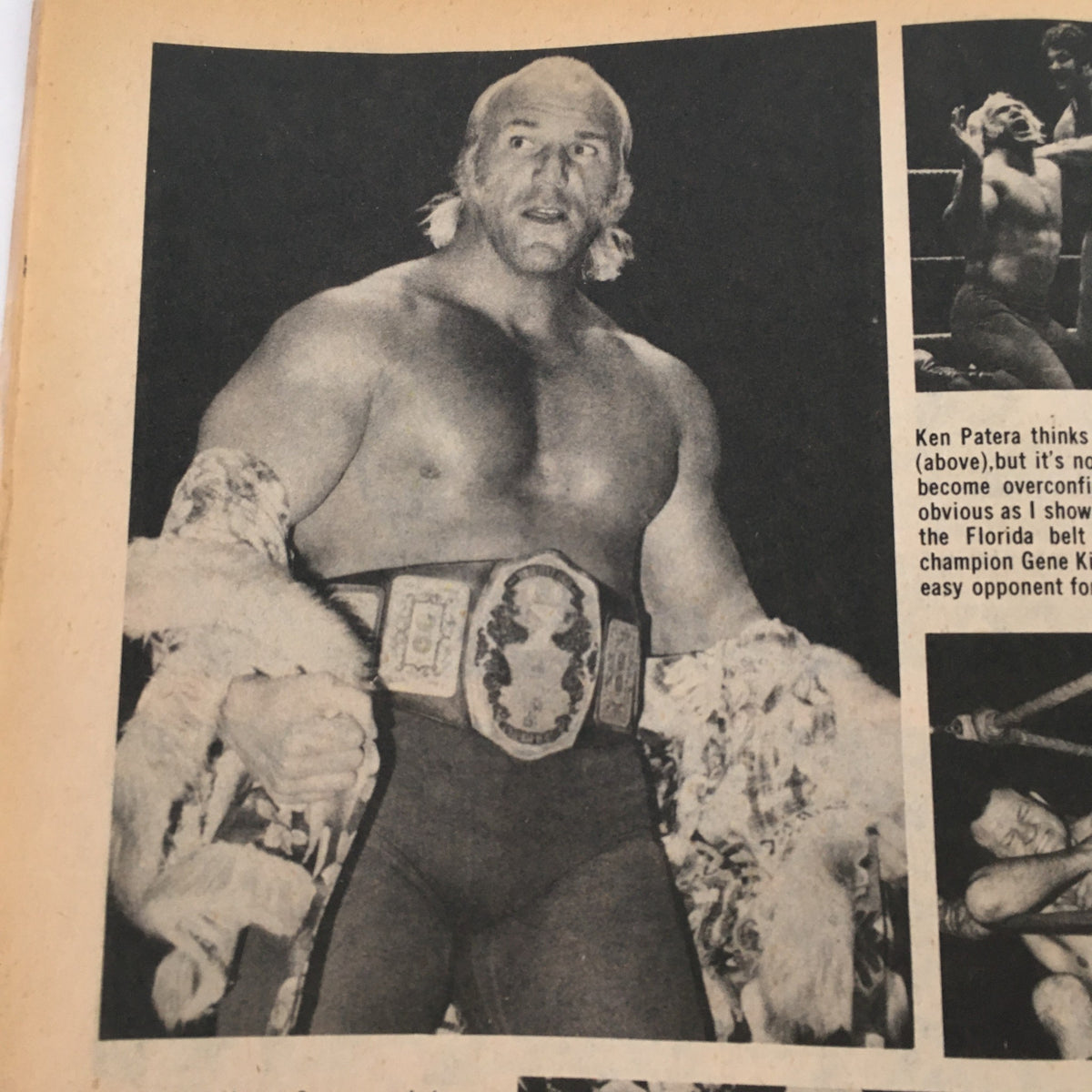 Image of Ken Patera from Wrestling Superstars Magazine Spring 1980 displaying his championship belt and iconic wrestling attire.