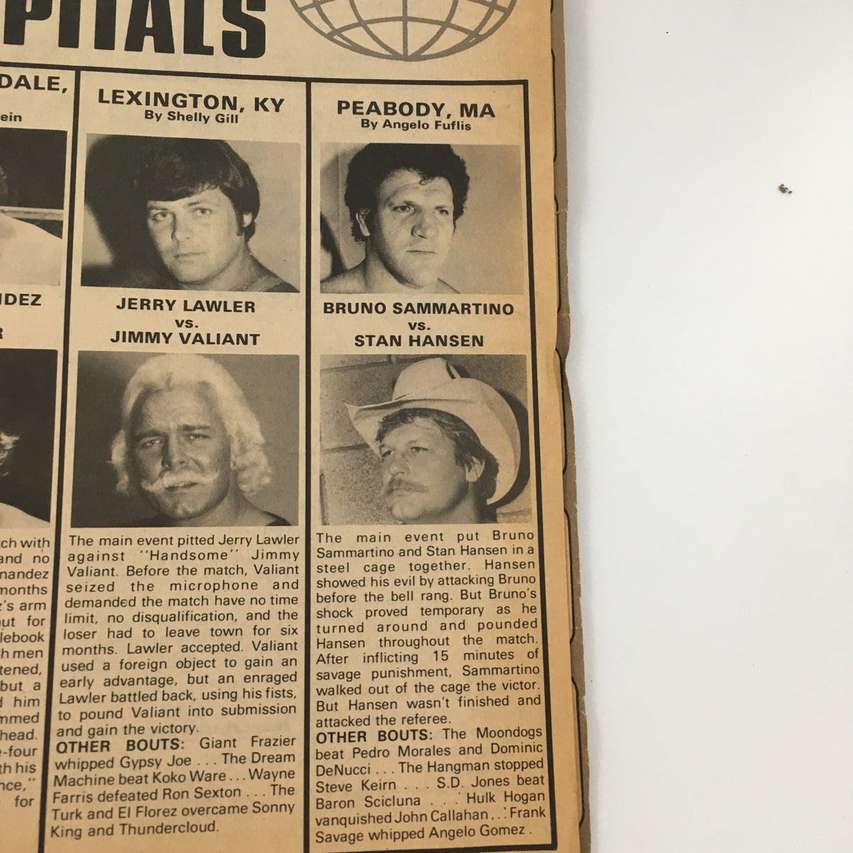 Inside Wrestling Magazine July 1981 featuring Jerry Lawler and Bruno Sammartino, showcasing wrestling events and rivalries, with notable matches like Lawler vs. Valiant and Sammartino vs. Hansen.