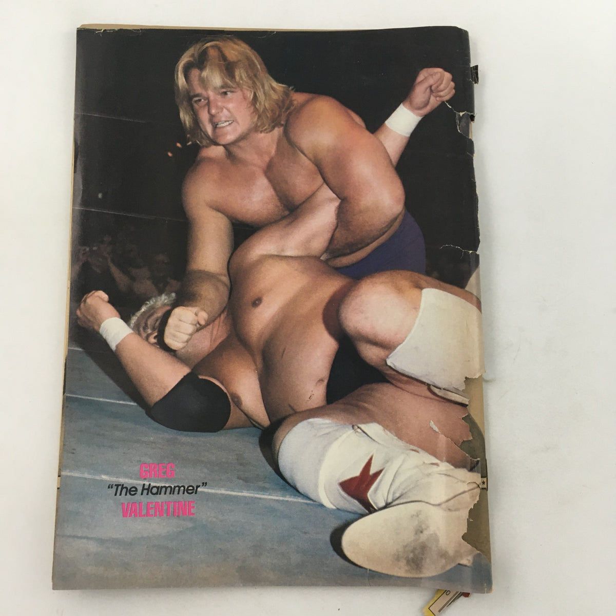 Wrestling World Magazine September 1985 back cover featuring Greg 'The Hammer' Valentine in action, illustrating the excitement of professional wrestling.