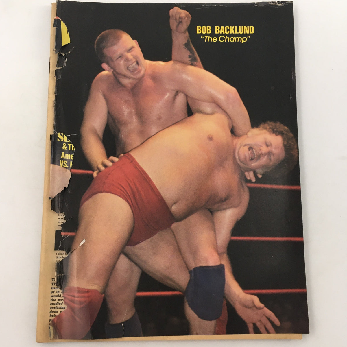 Wrestling World Magazine September 1985 cover showcasing Bob Backlund, 'The Champ', in a wrestling match. A must-see for fans and collectors.
