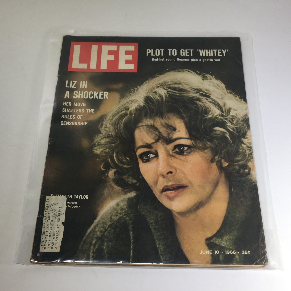 VTG Life Magazine: June 10 1966 featuring Elizabeth Taylor on the cover, showcasing her in a dramatic pose with the title Plot To Get 'Whitey' and headlines about her film.