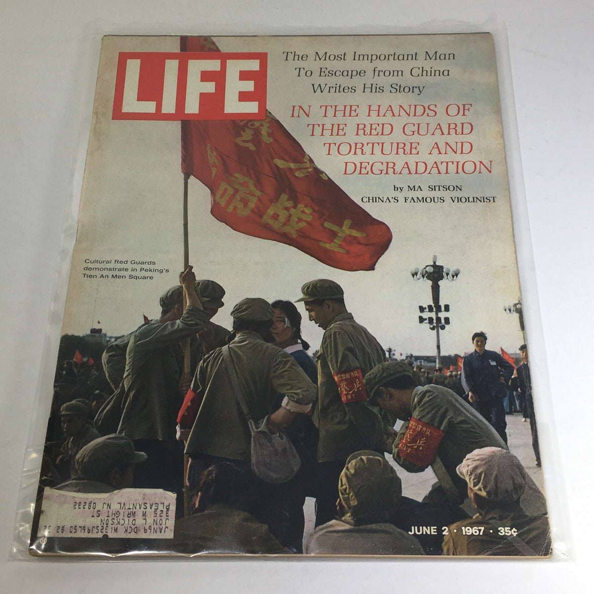 Vintage Life Magazine cover from June 2, 1967, featuring China's famous violinist Ma Sitson, depicting cultural Red Guards demonstrating in Tien An Men Square, a significant historical moment.