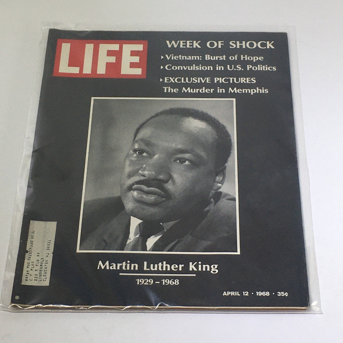 Vintage Life Magazine, April 12, 1968, featuring Martin Luther King Jr. on the cover, commemorating his legacy and the events surrounding his assassination in Memphis.