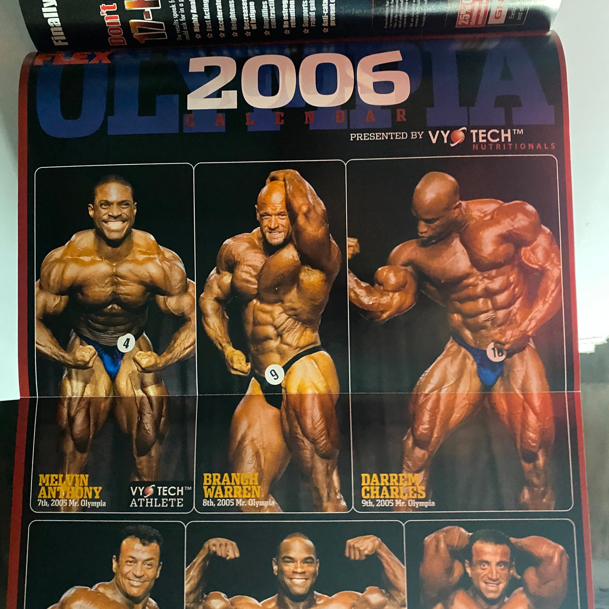 2006 Flex Magazine calendar spread featuring Mr. Olympia finalists including Melvin Anthony and Branch Warren.